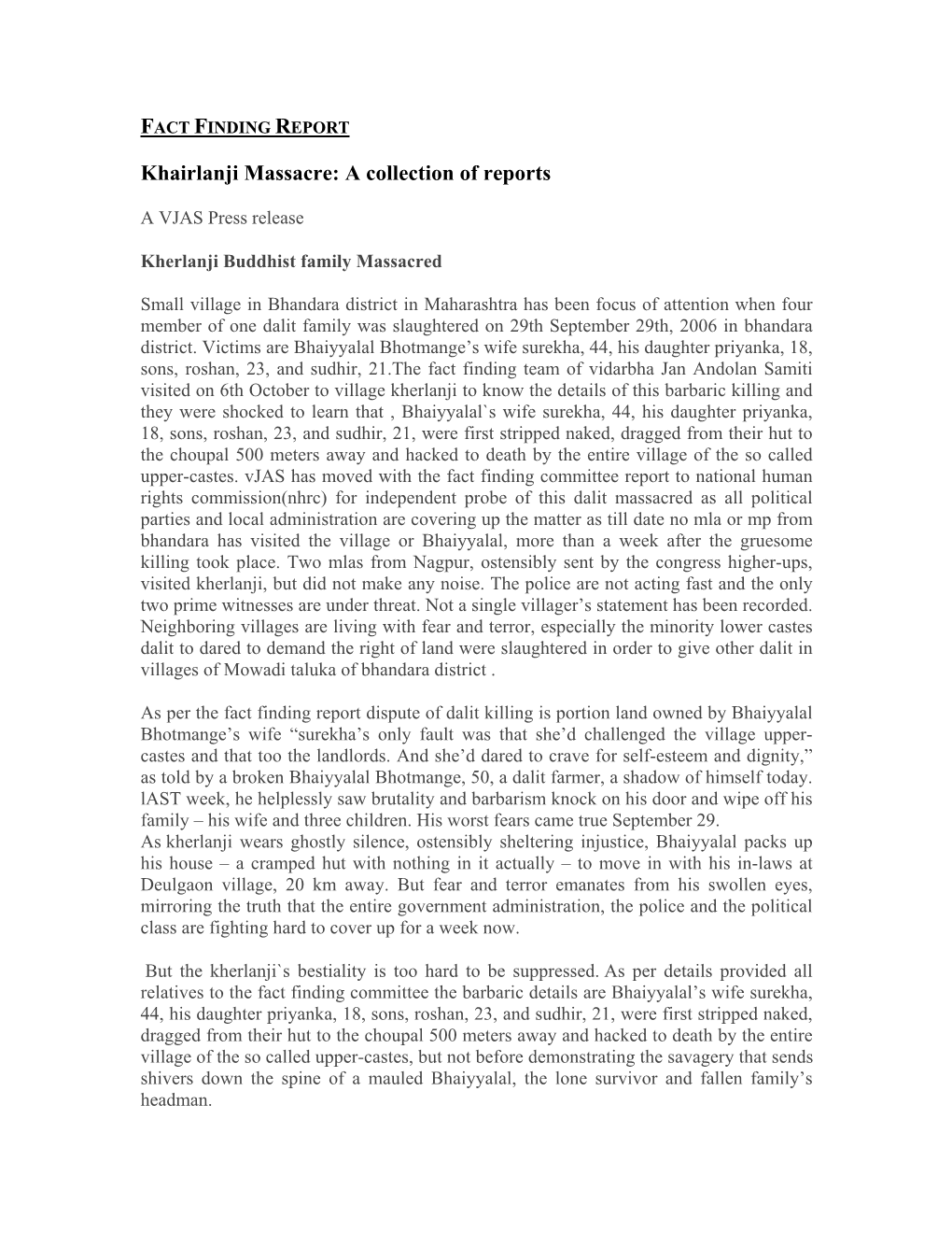 FACT FINDING REPORT Khairlanji Massacre