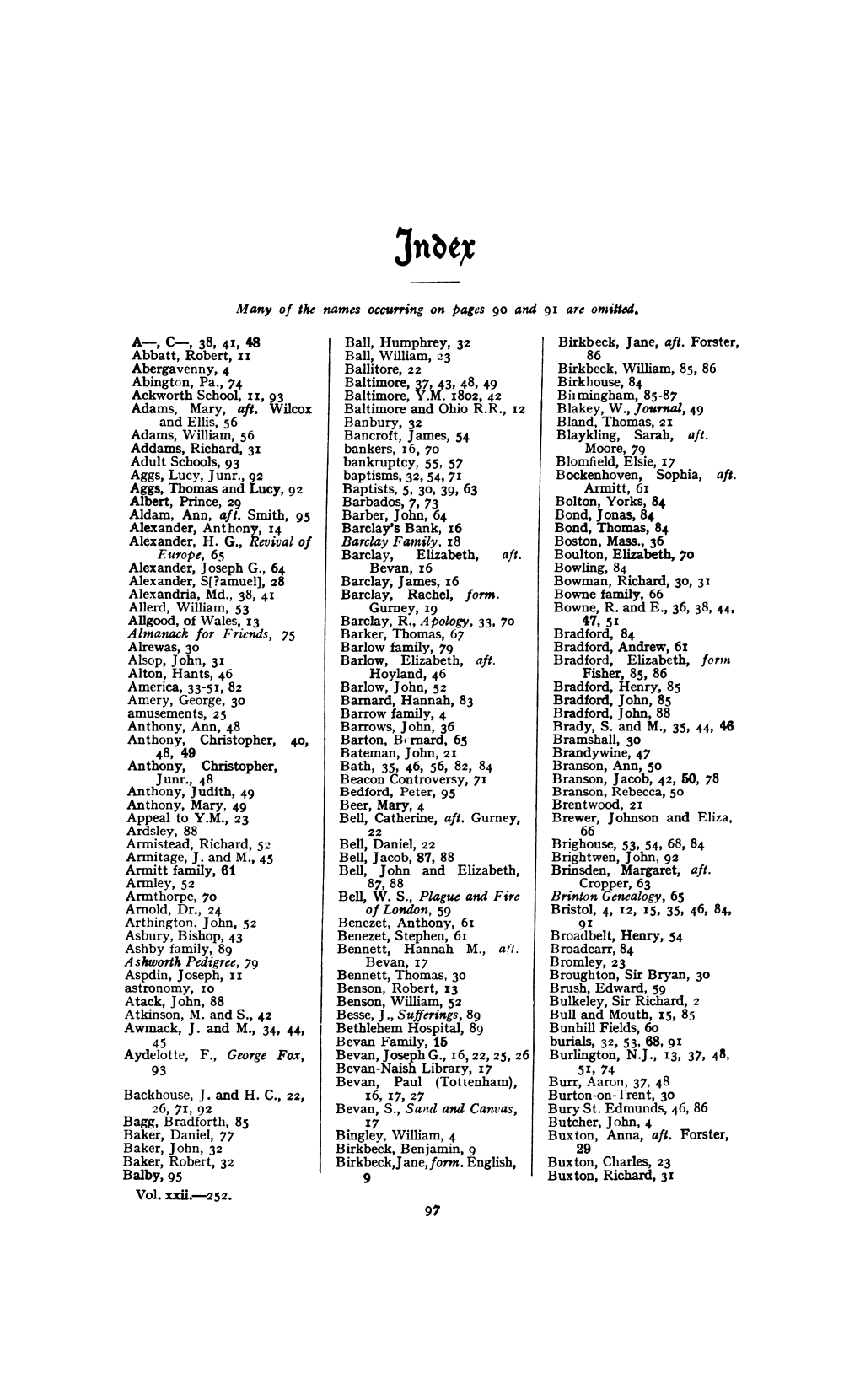 Backhouse, J. and H. C., 22, 26, 71, 92