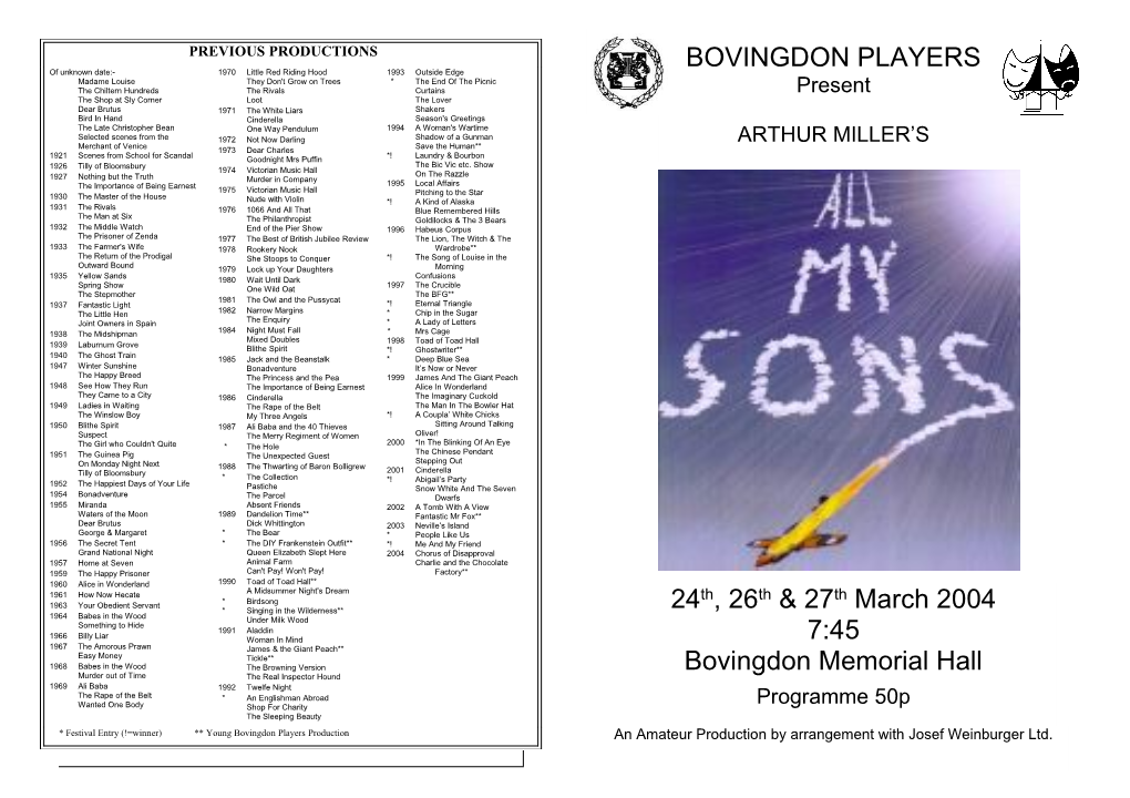 PREVIOUS PRODUCTIONS All My Sons