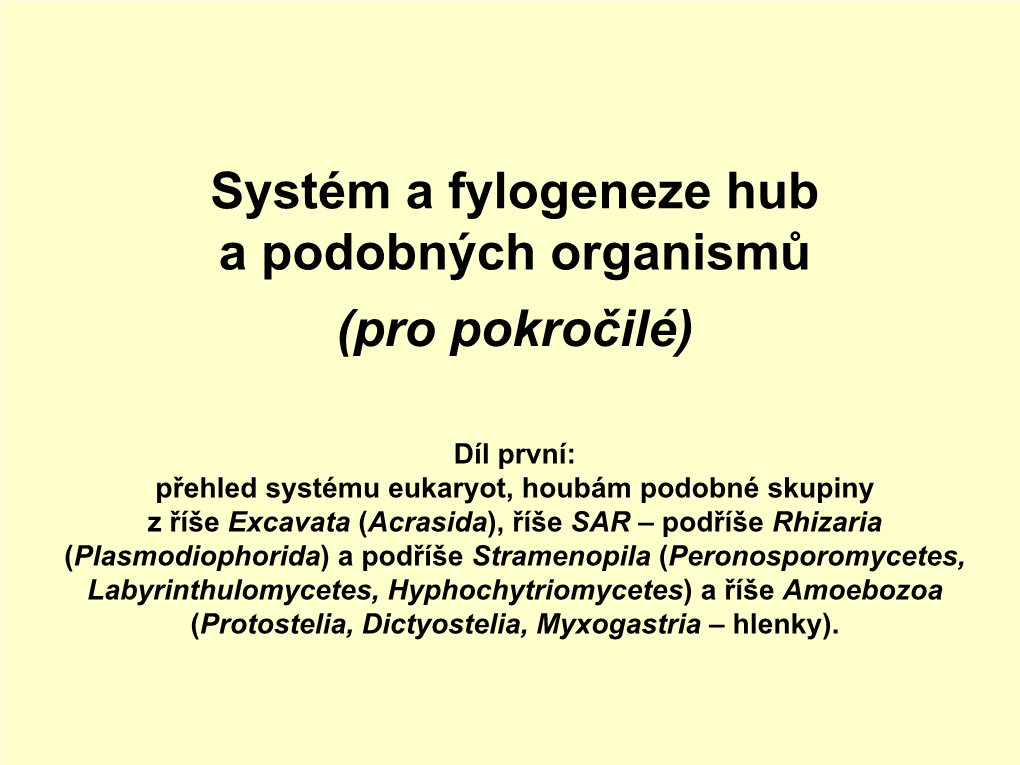 Systém a Fylogeneze Hub a Podobných Organismů (Pro Pokročilé)