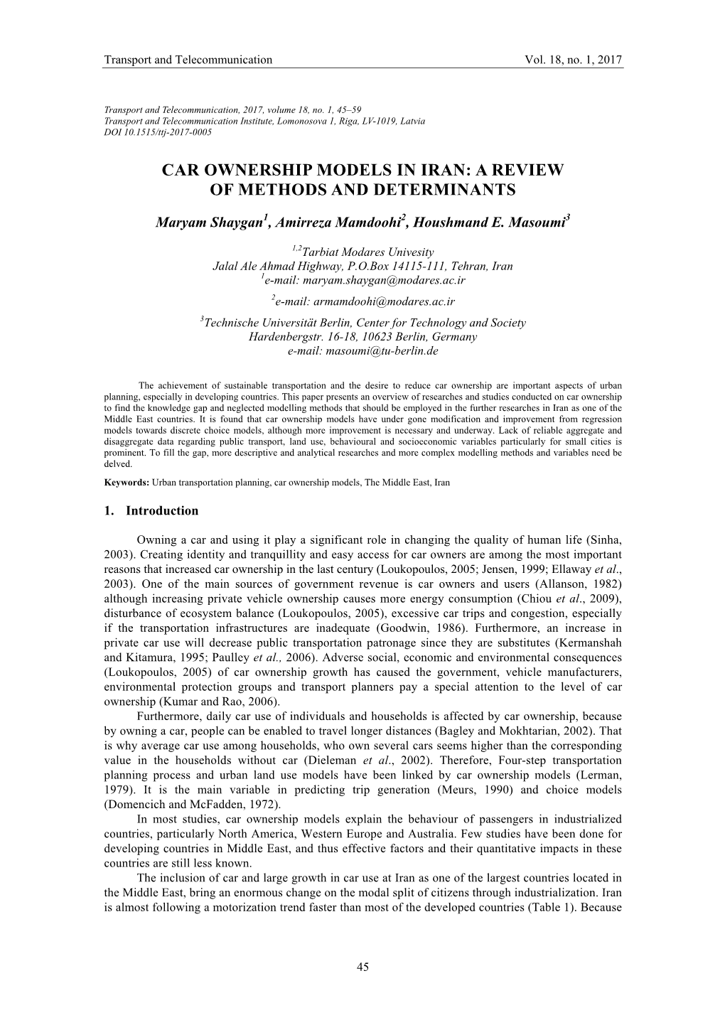Car Ownership Models in Iran: a Review of Methods and Determinants