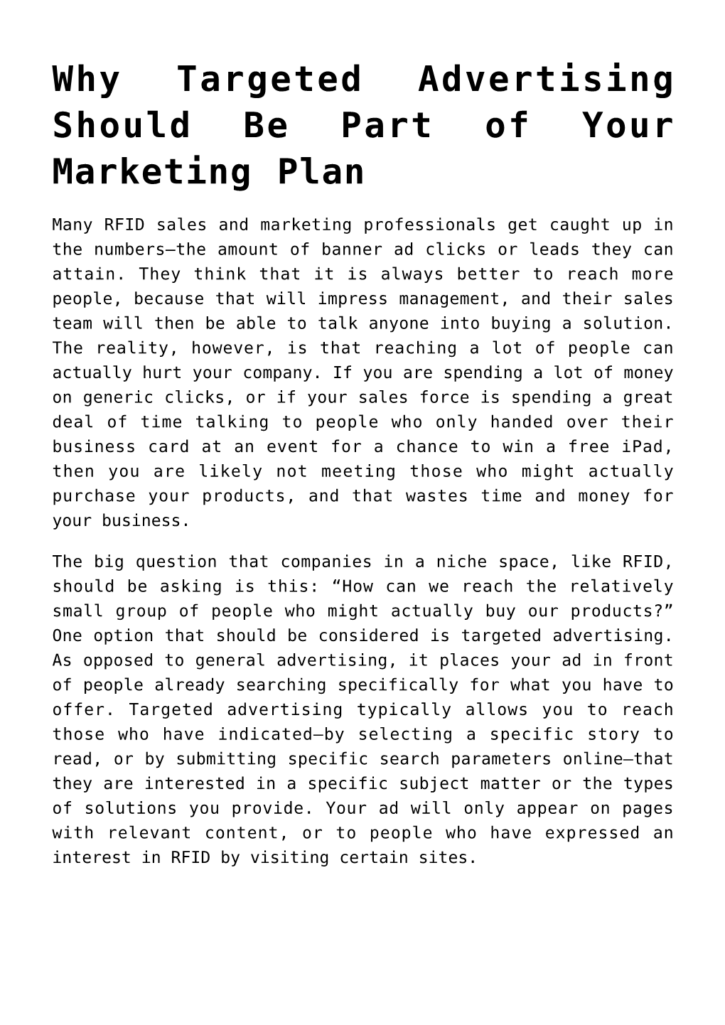 Why Targeted Advertising Should Be Part of Your Marketing Plan