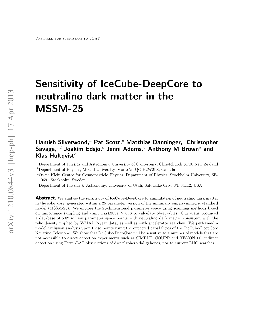 Sensitivity of Icecube-Deepcore to Neutralino Dark Matter in the MSSM-25