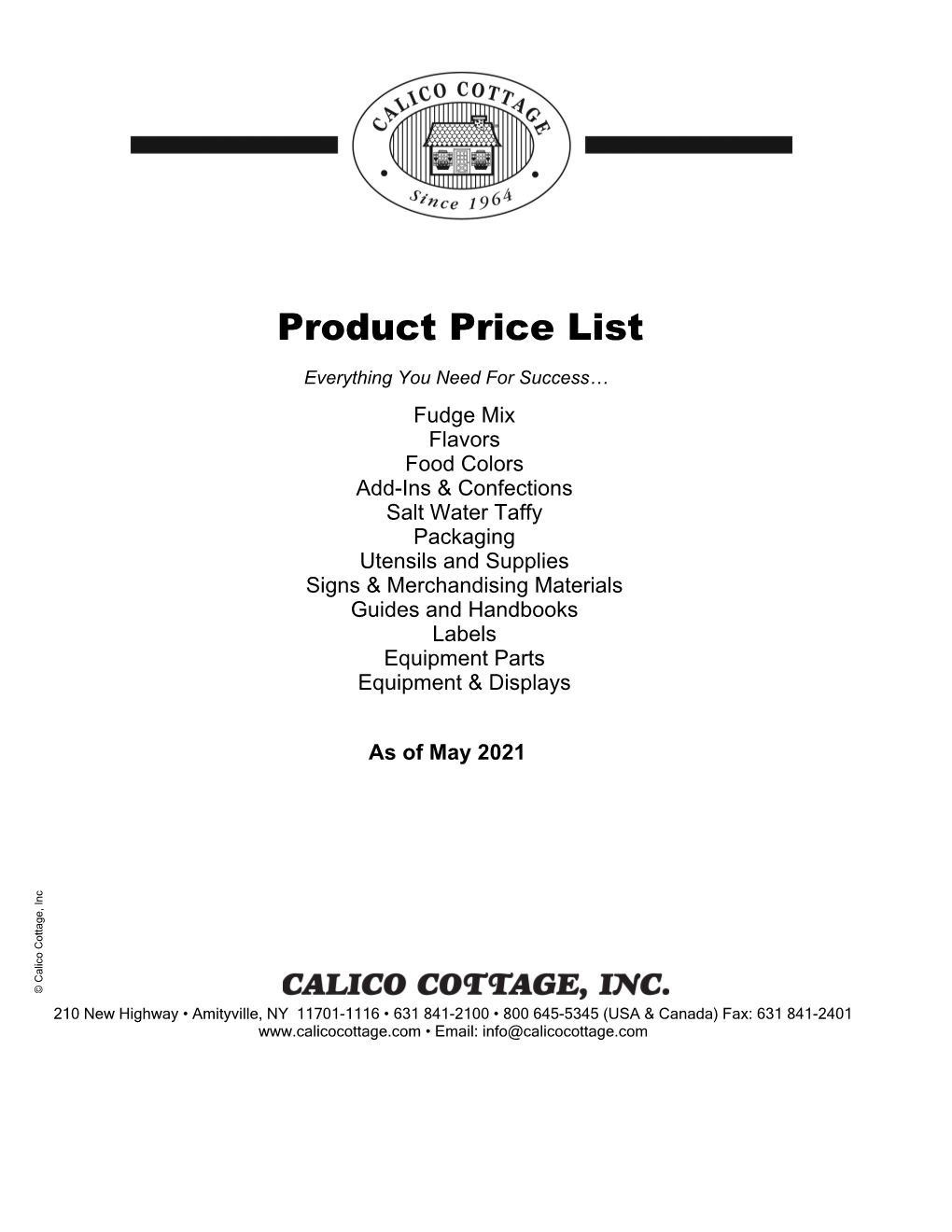 Calico Cottage Price List