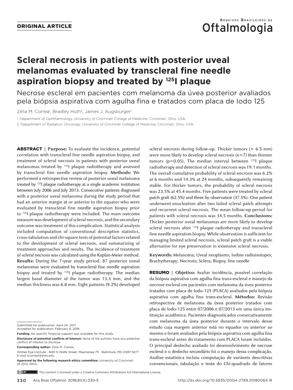 Scleral Necrosis in Patients with Posterior Uveal Melanomas