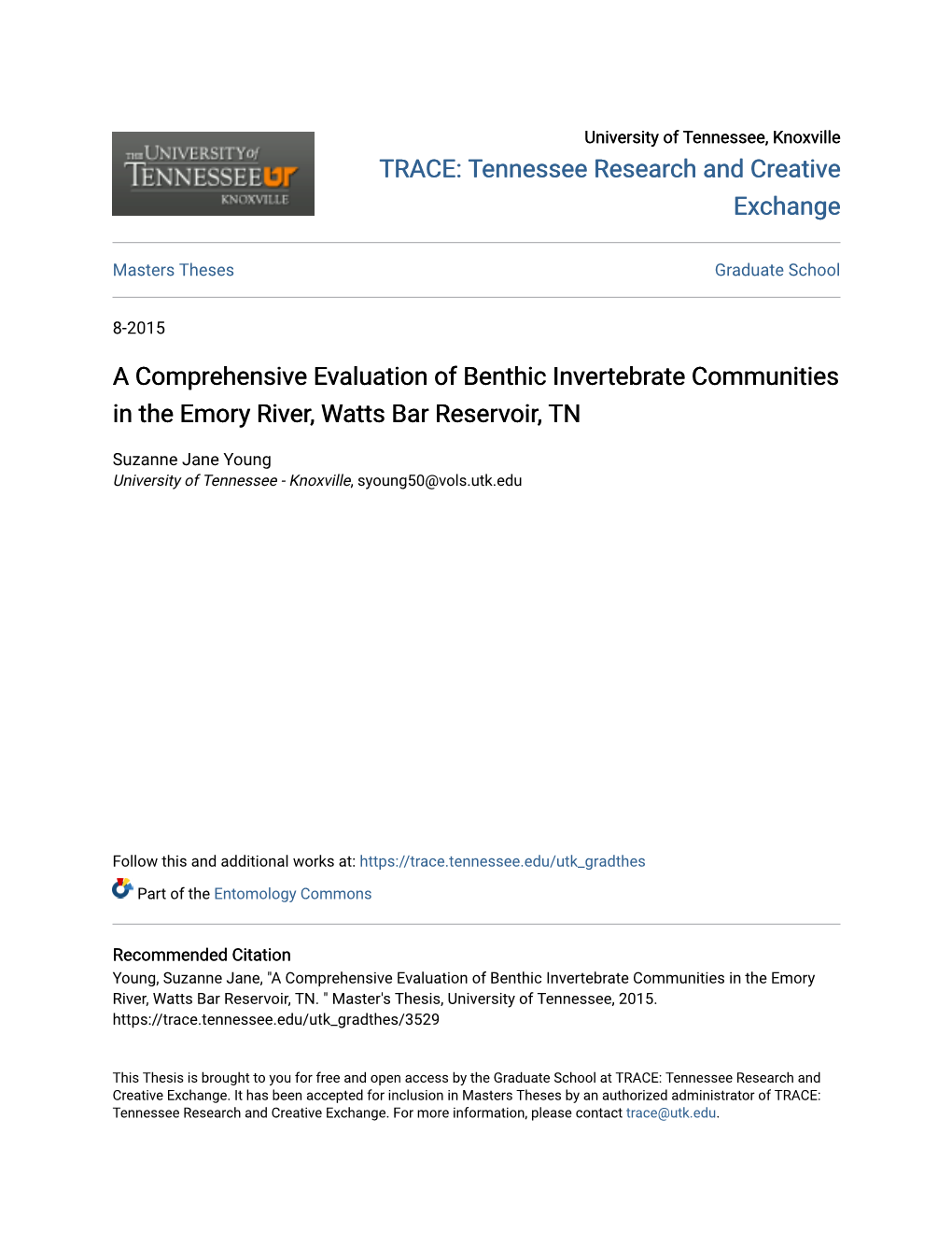 A Comprehensive Evaluation of Benthic Invertebrate Communities in the Emory River, Watts Bar Reservoir, TN