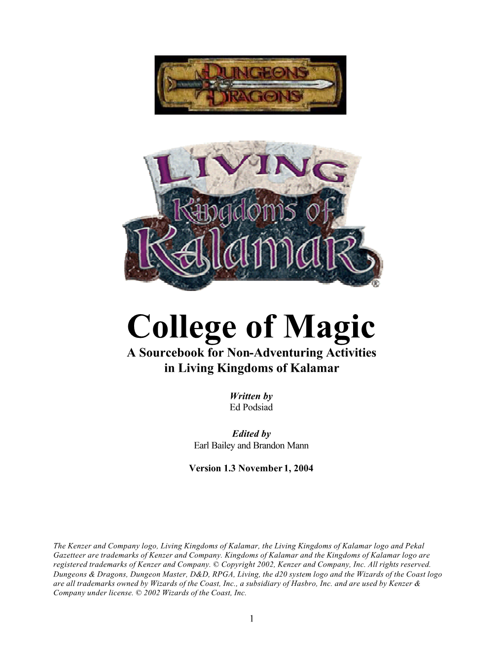 Living Kalamar College of Magic