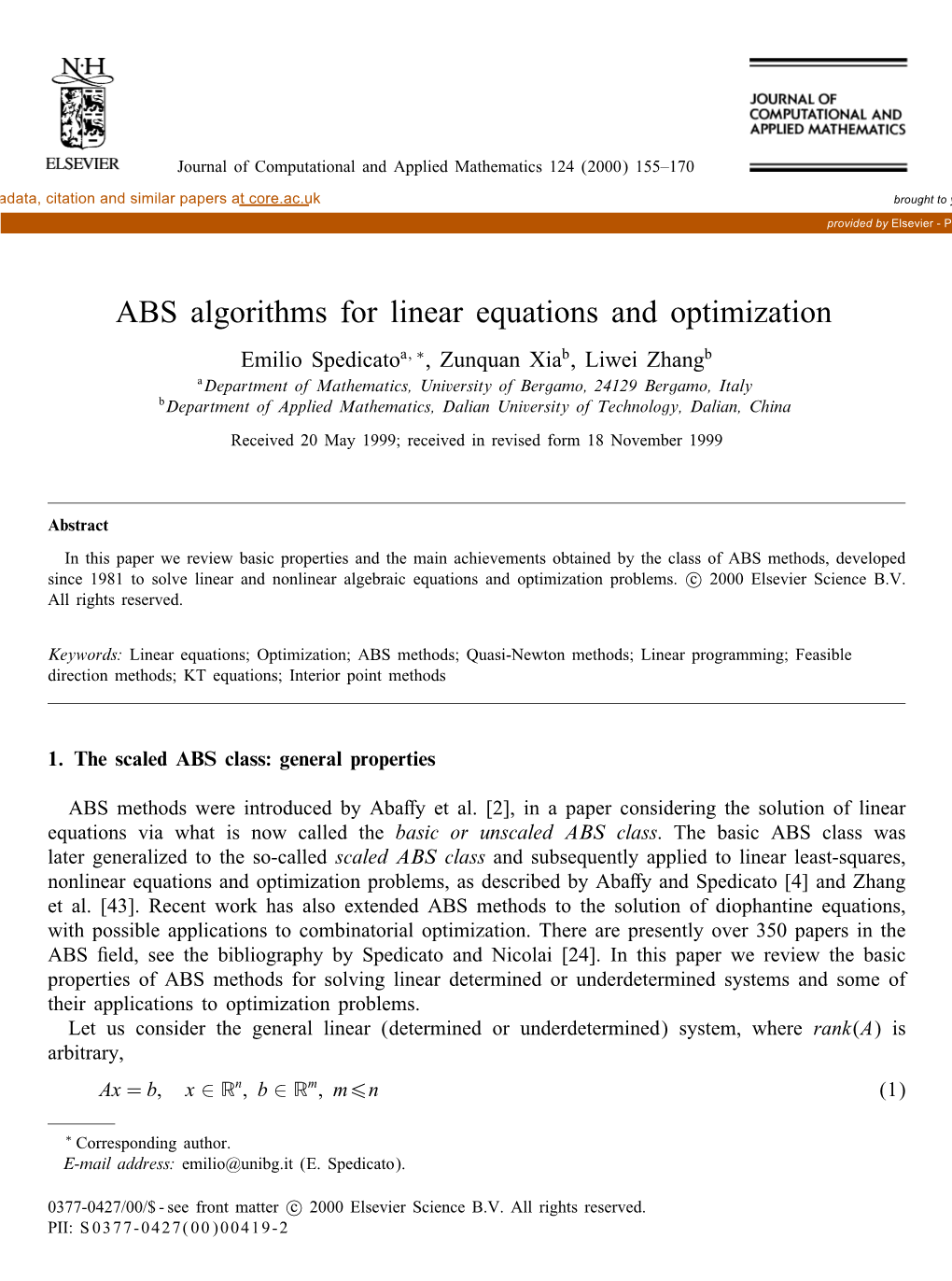 ABS Algorithms for Linear Equations and Optimization