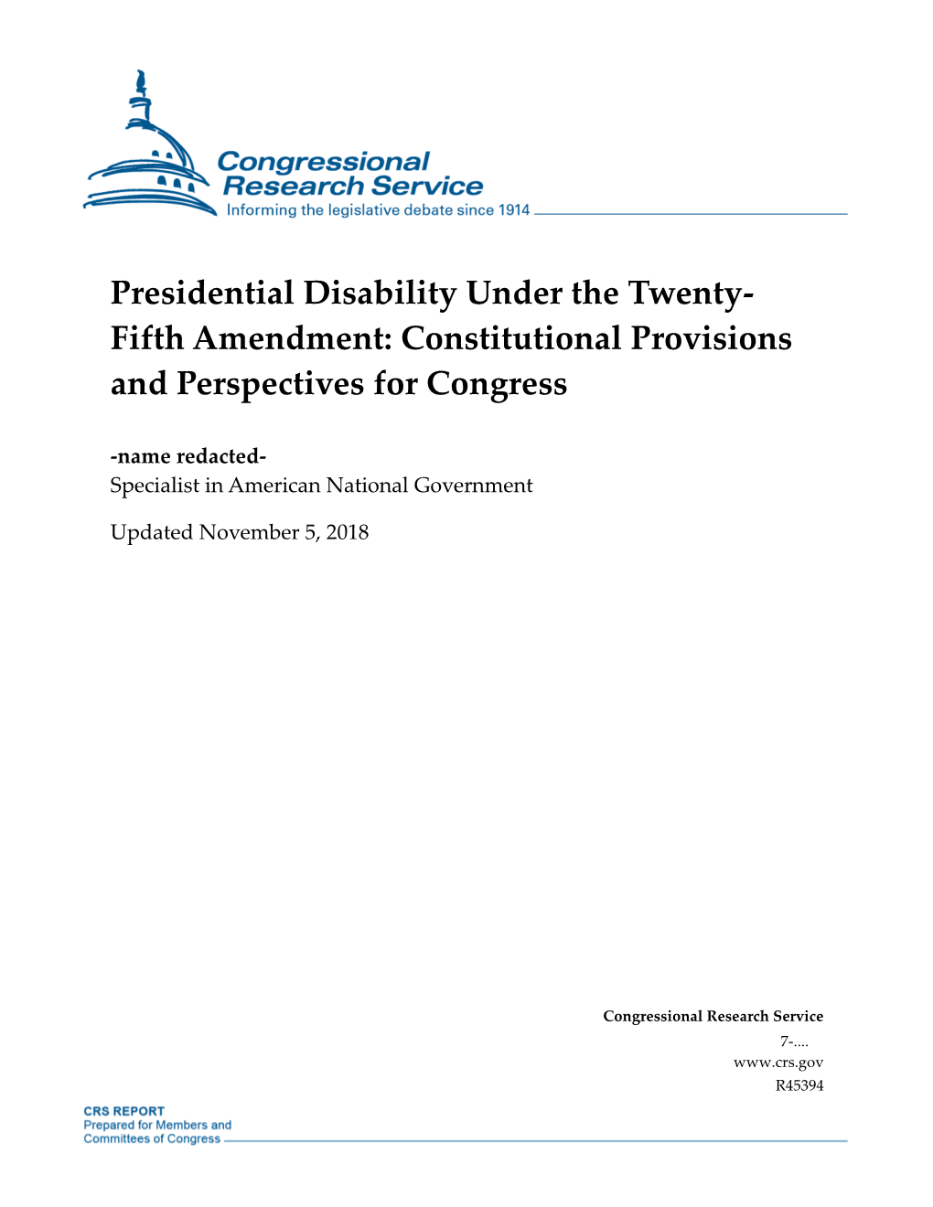 Presidential Disability Under the Twenty-Fifth