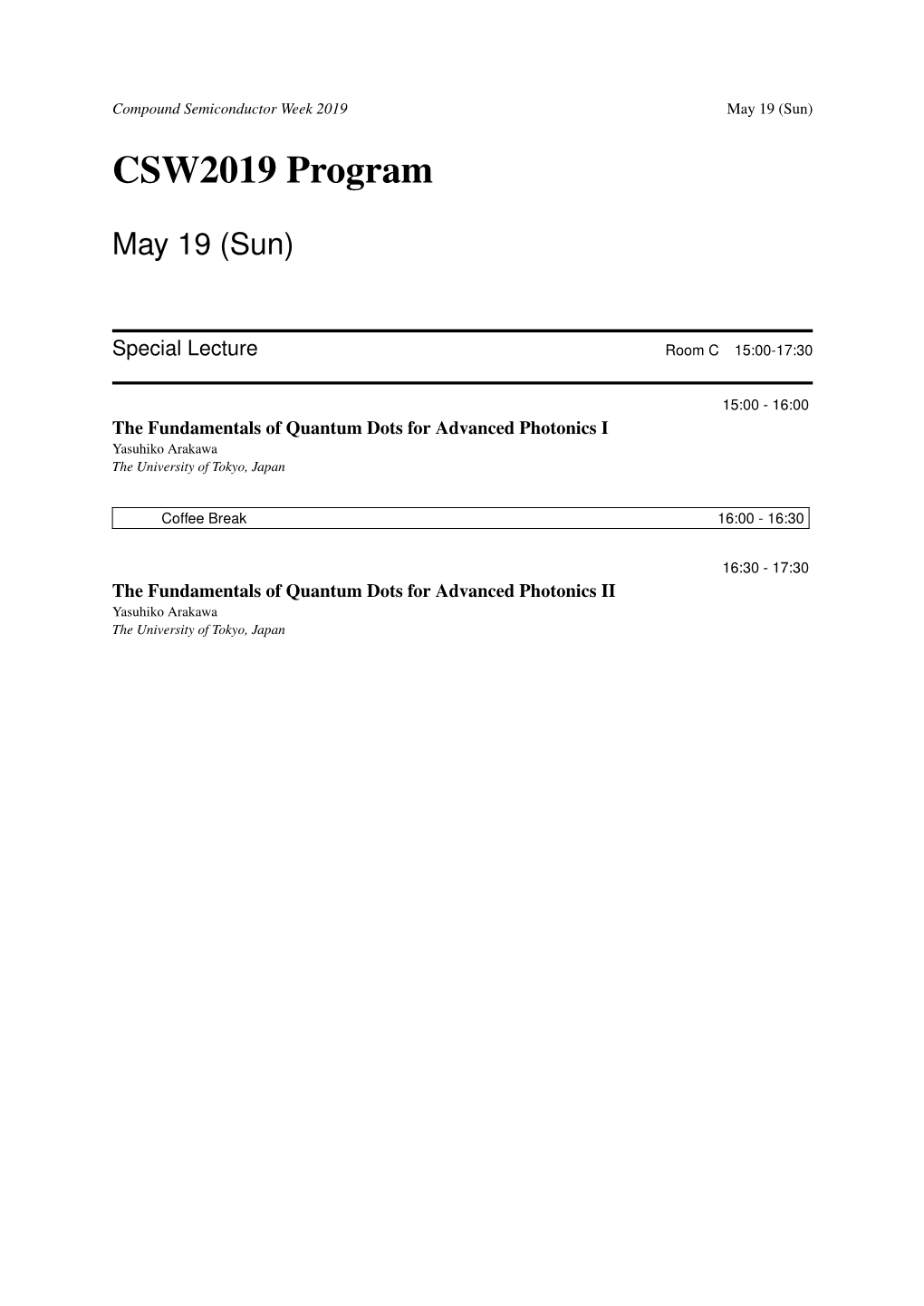 CSW2019 Program