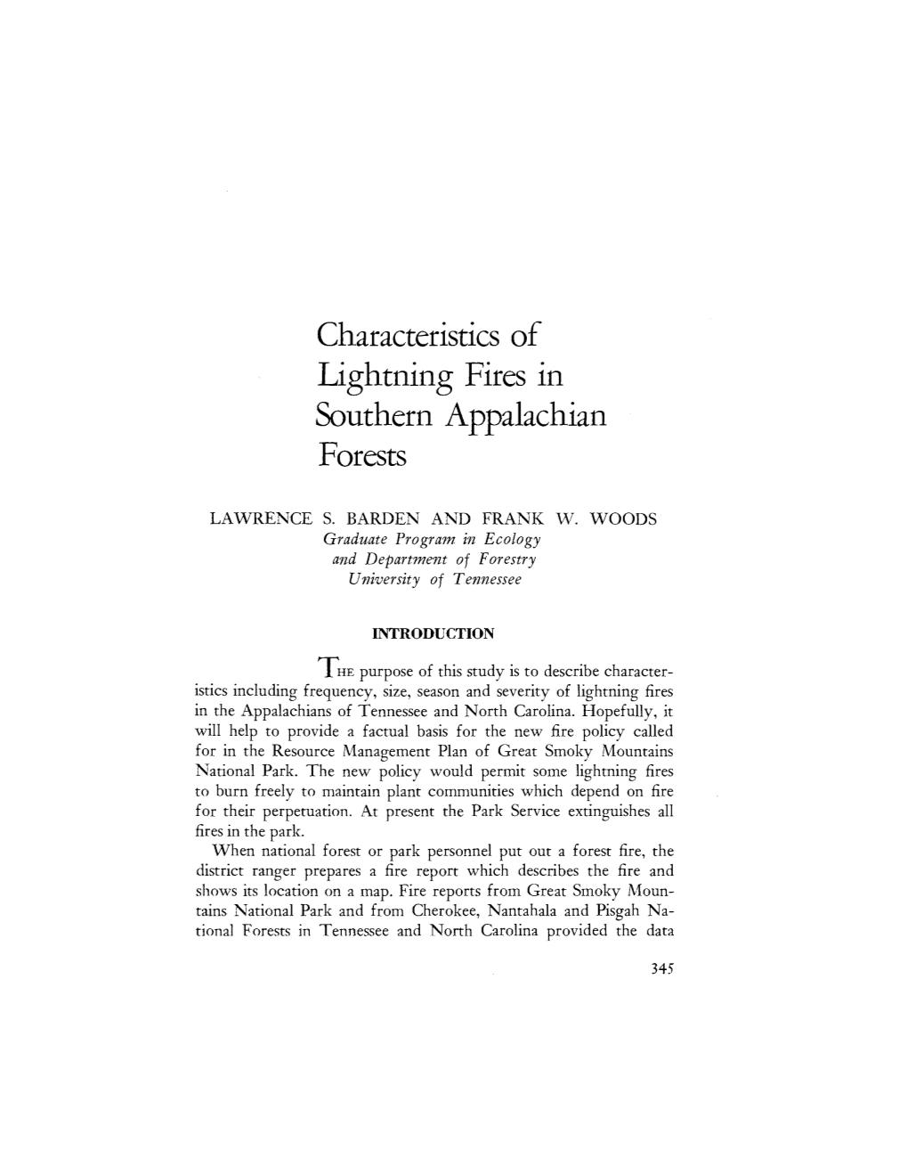 Characteristics of Lightning Fires in Southern Appalachian Forests