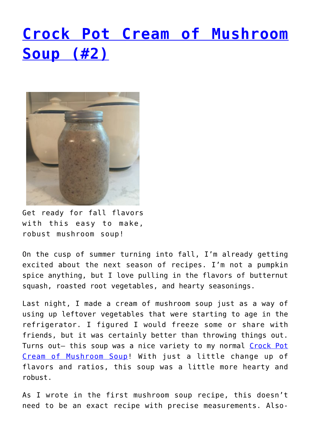 Crock Pot Cream of Mushroom Soup (#2)