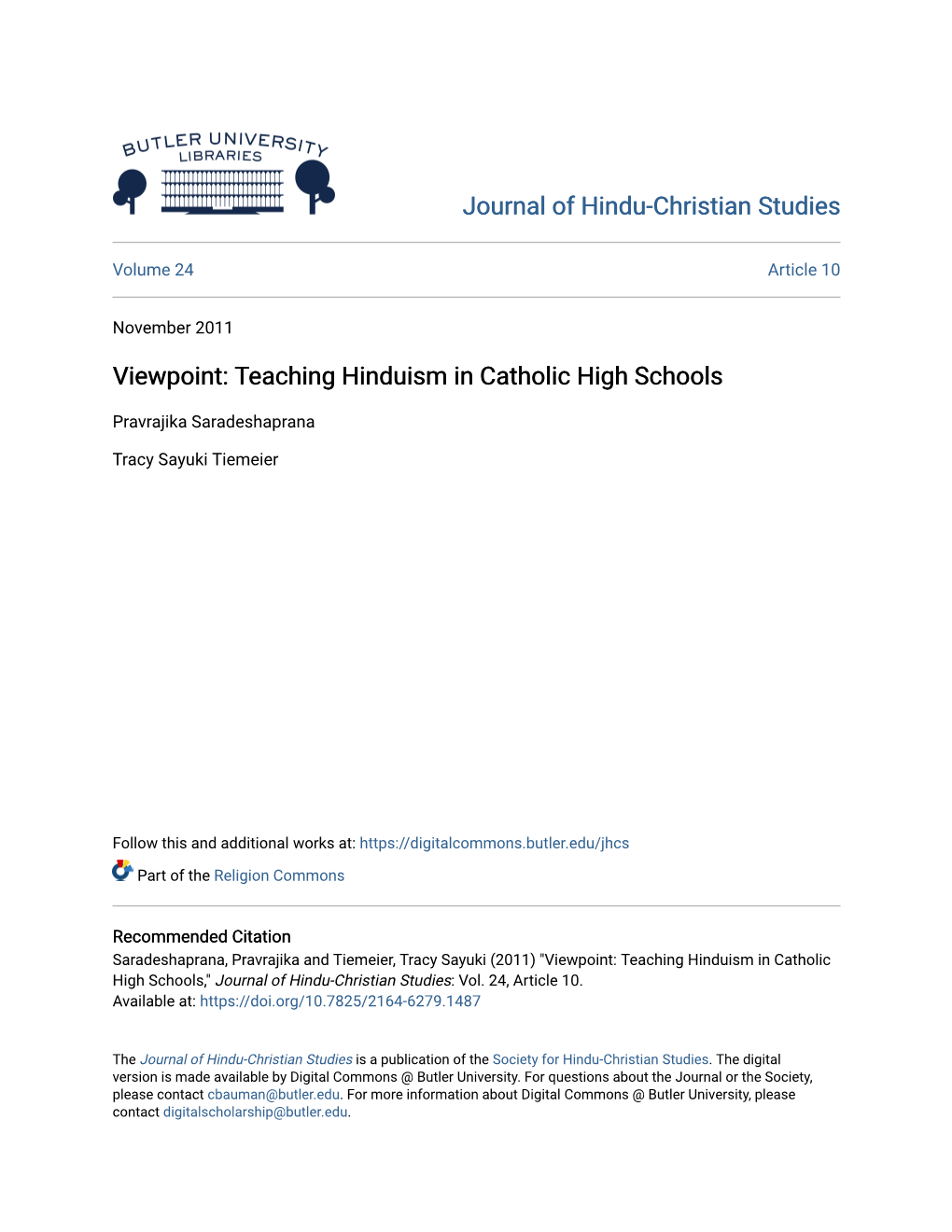 Teaching Hinduism in Catholic High Schools