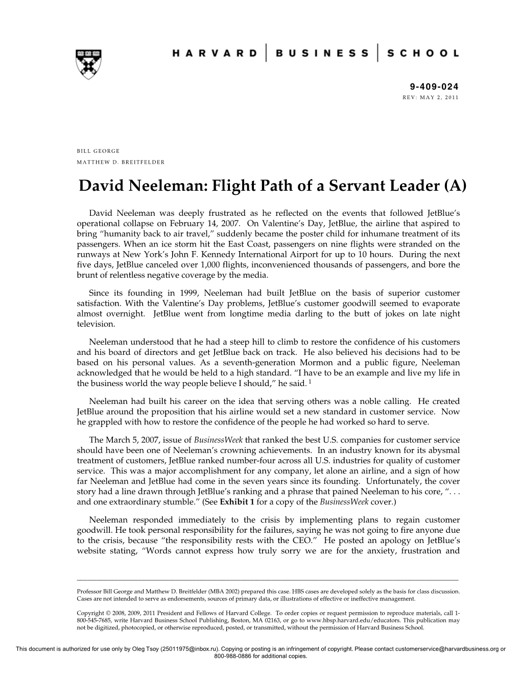 David Neeleman: Flight Path of a Servant Leader (A)