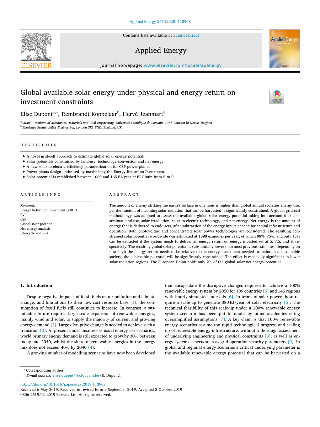 Global Available Solar Energy Under Physical and Energy Return On