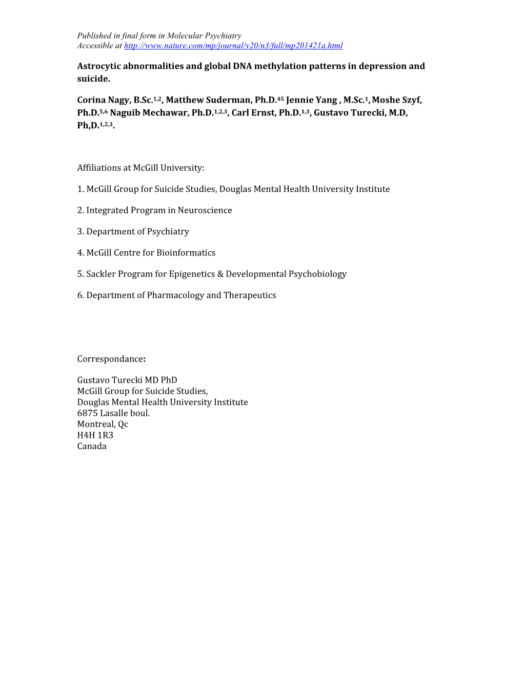 Astrocytic Abnormalities and Global DNA Methylation Patterns in Depression and Suicide