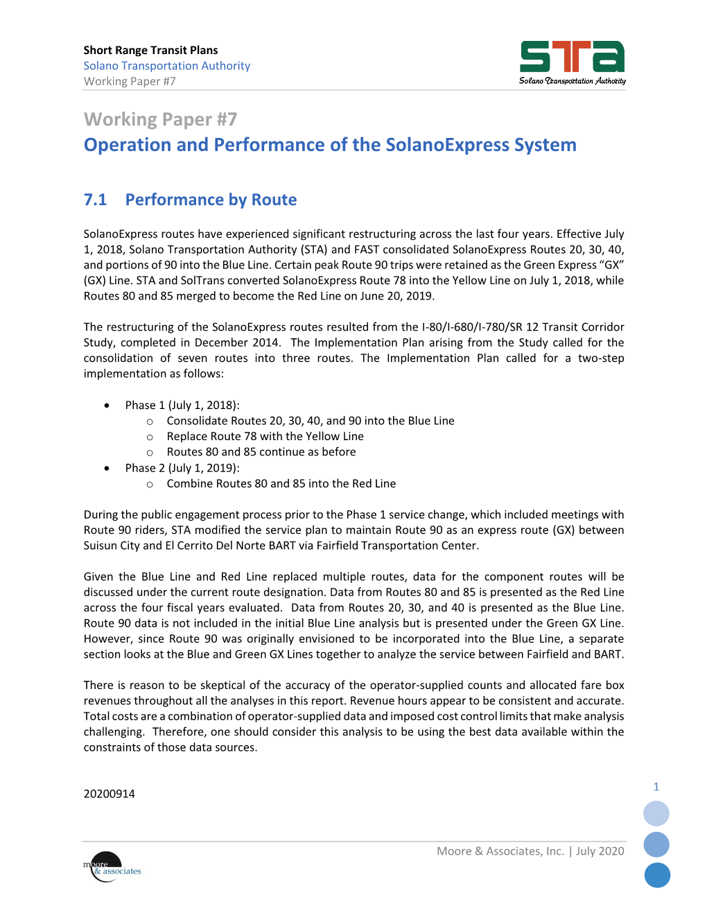 Working Paper #7 Operation and Performance of the Solanoexpress System