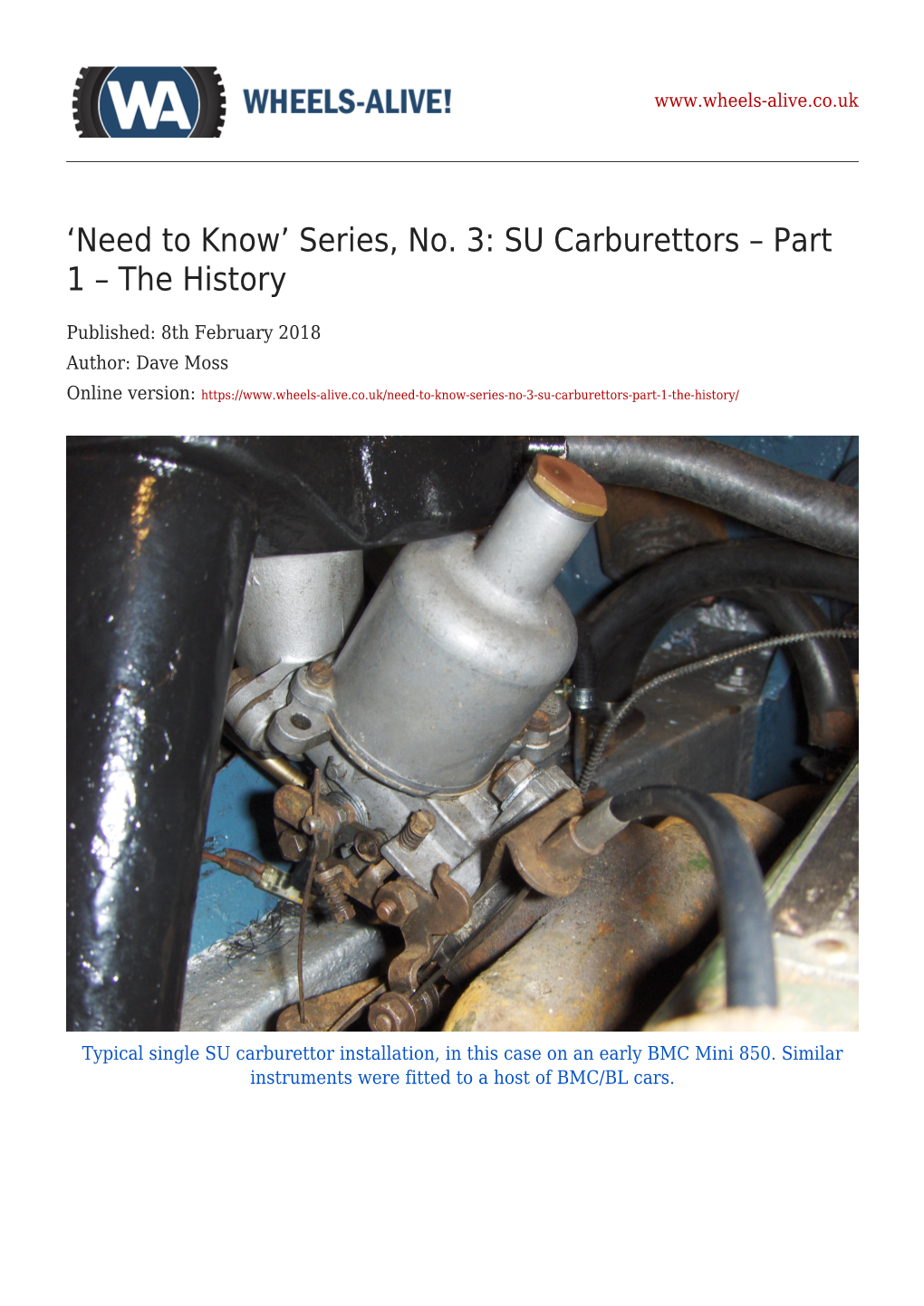 'Need to Know' Series, No. 3: SU Carburettors – Part 1 – the History