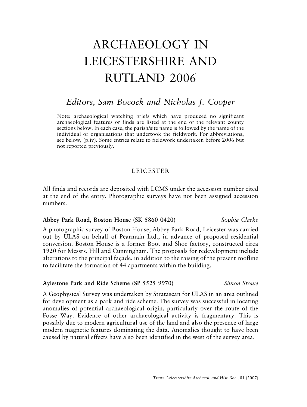 Archaeology in Leicestershire and Rutland 2006 Pp.173-235