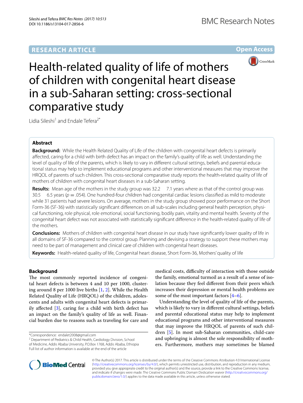 Health-Related Quality of Life of Mothers of Children with Congenital Heart Diseases in a Sub-Saharan Setting