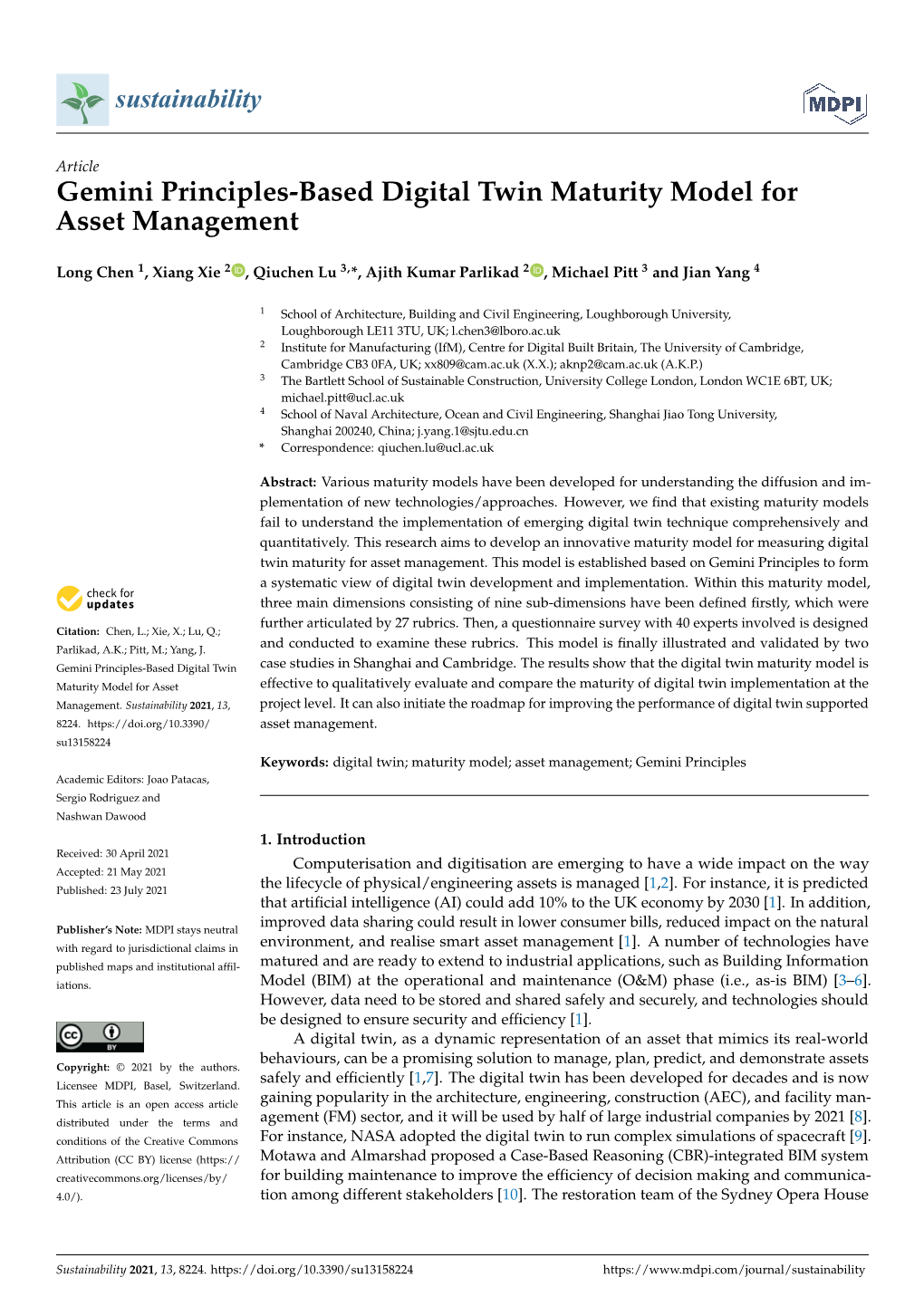 Gemini Principles-Based Digital Twin Maturity Model for Asset Management