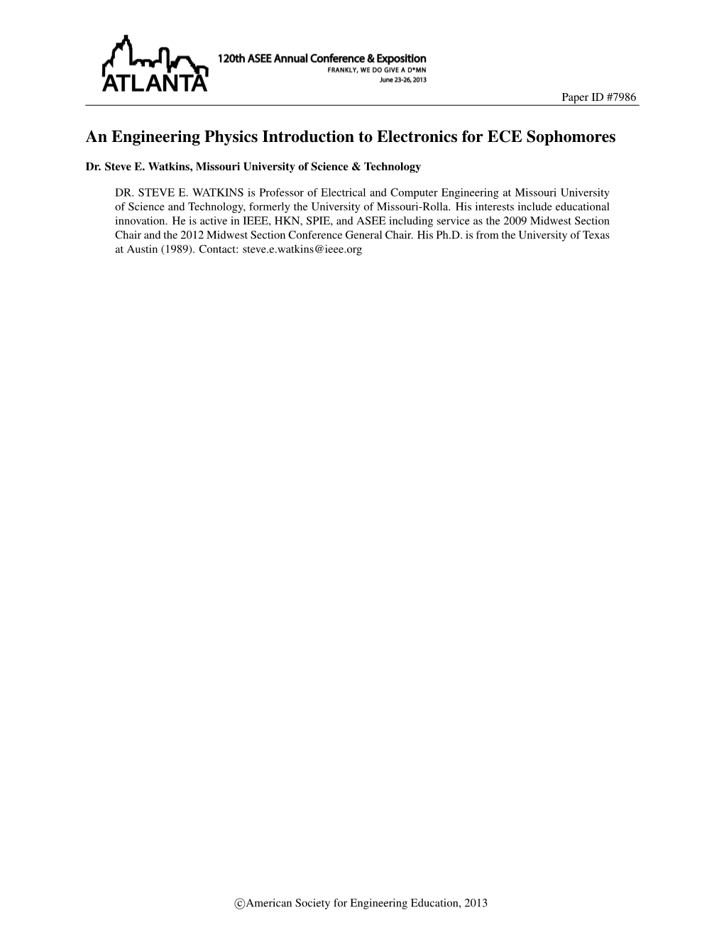 An Engineering Physics Introduction to Electronics for ECE Sophomores