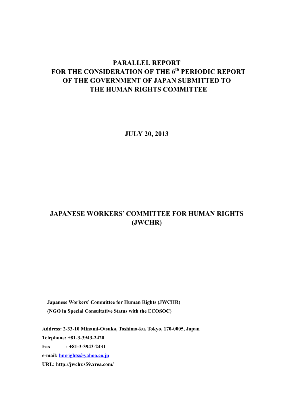 NGO Report to UN Human Rights Committee