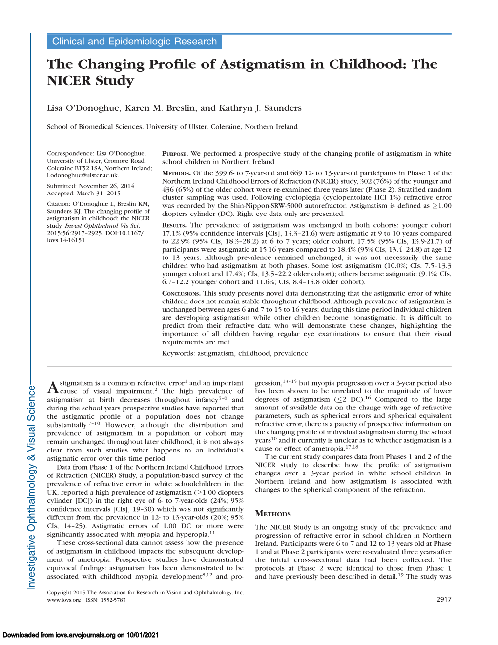 The Changing Profile of Astigmatism in Childhood IOVS J May 2015 J Vol