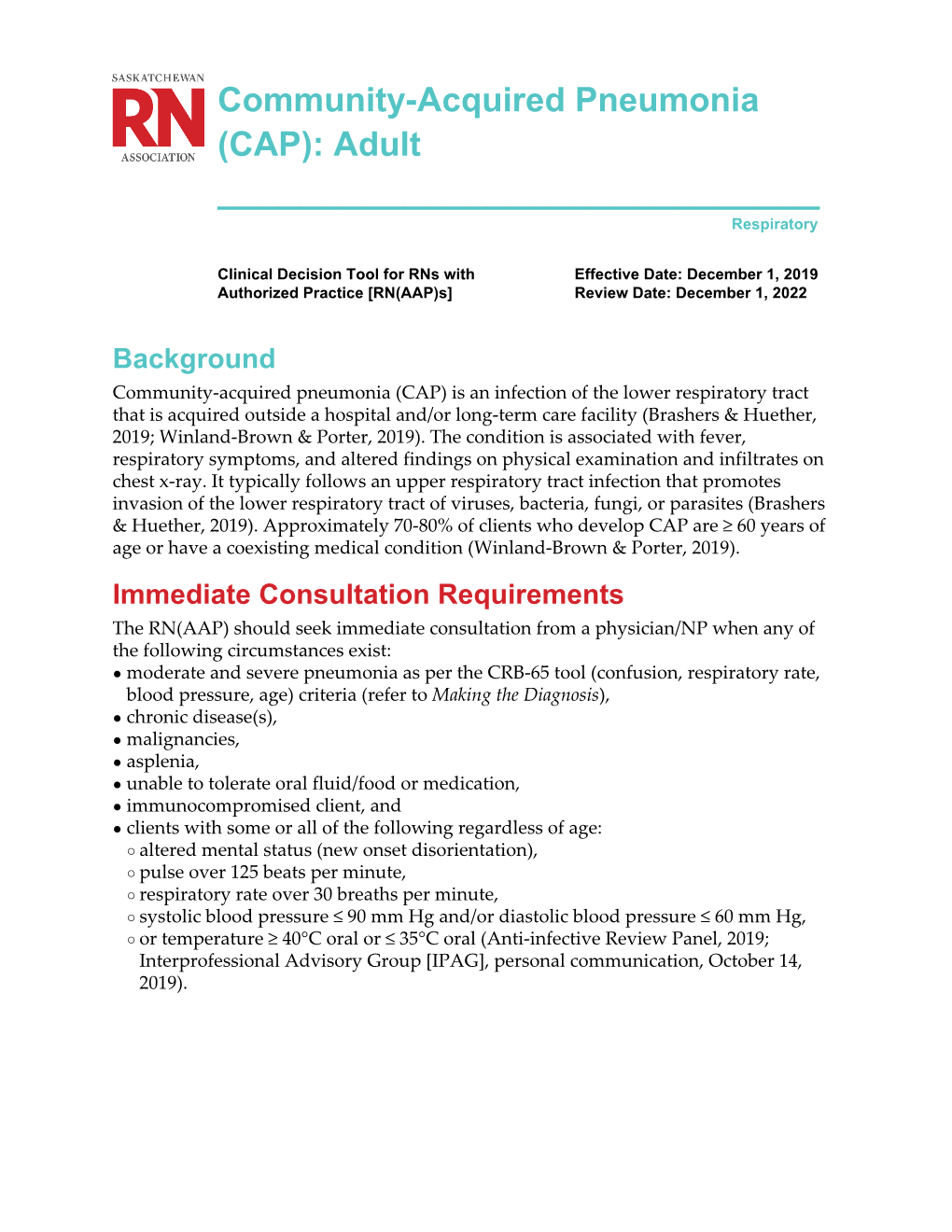 Community-Acquired Pneumonia (CAP): Adult ______Respiratory