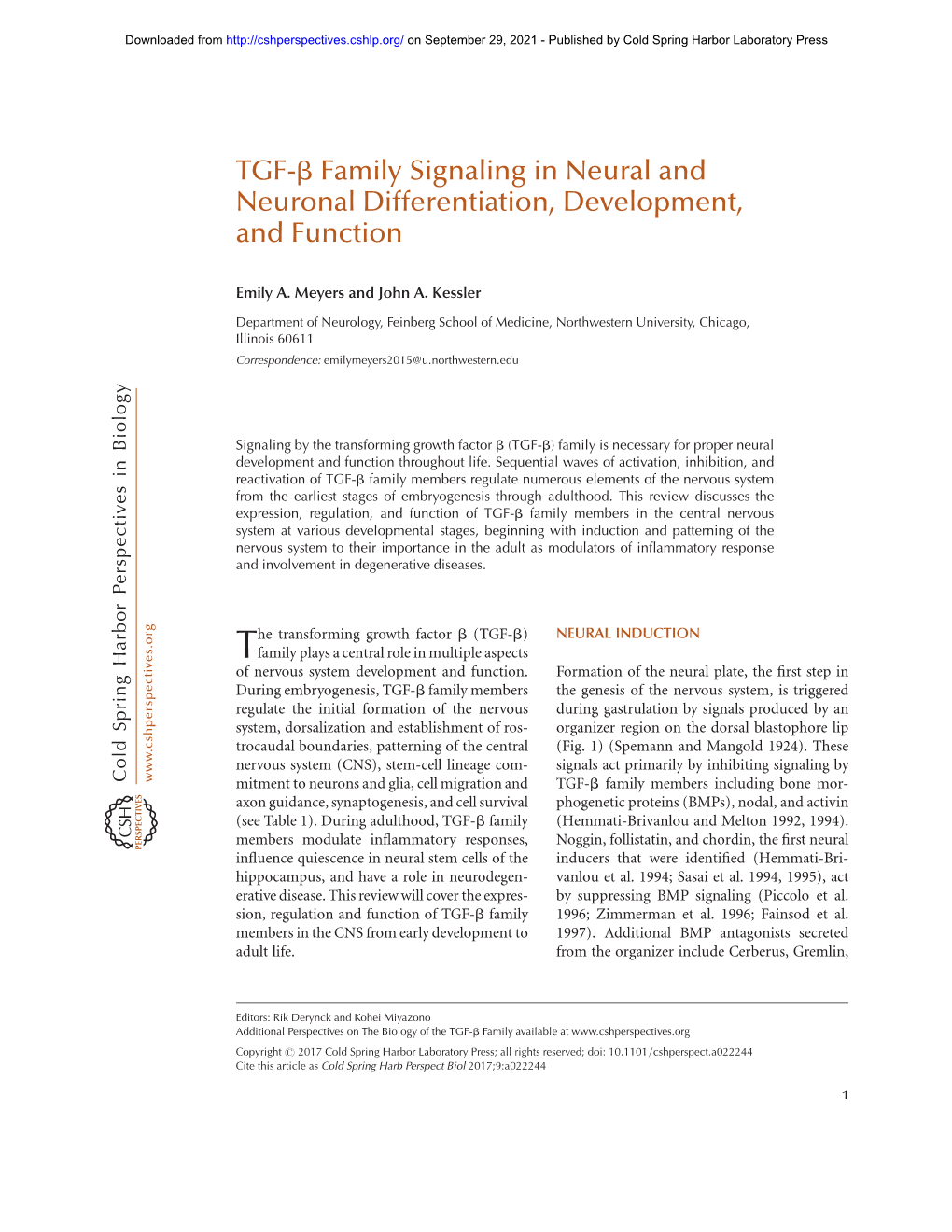 TGF-Β Family Signaling in Neural and Neuronal Differentiation, Development, and Function