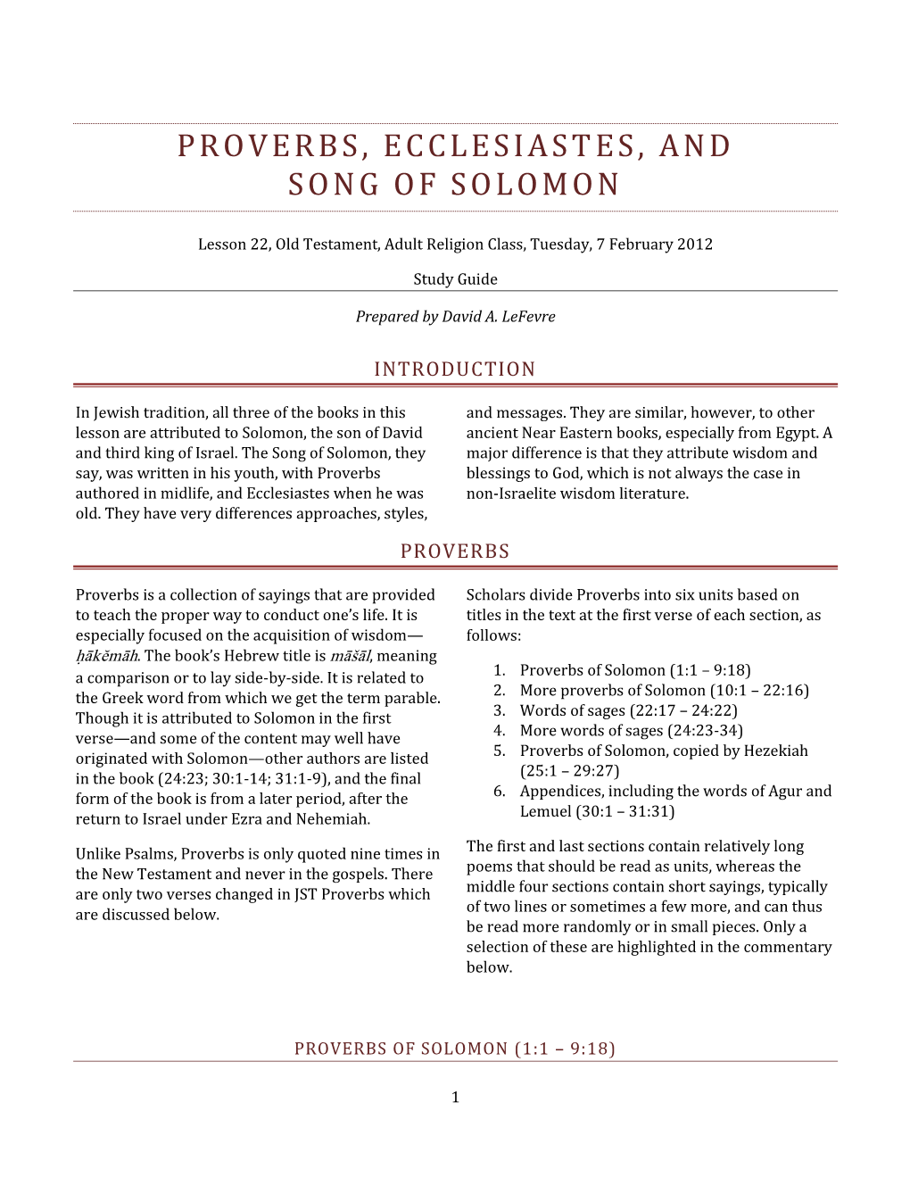 Proverbs, Ecclesiastes, and Song of Solomon