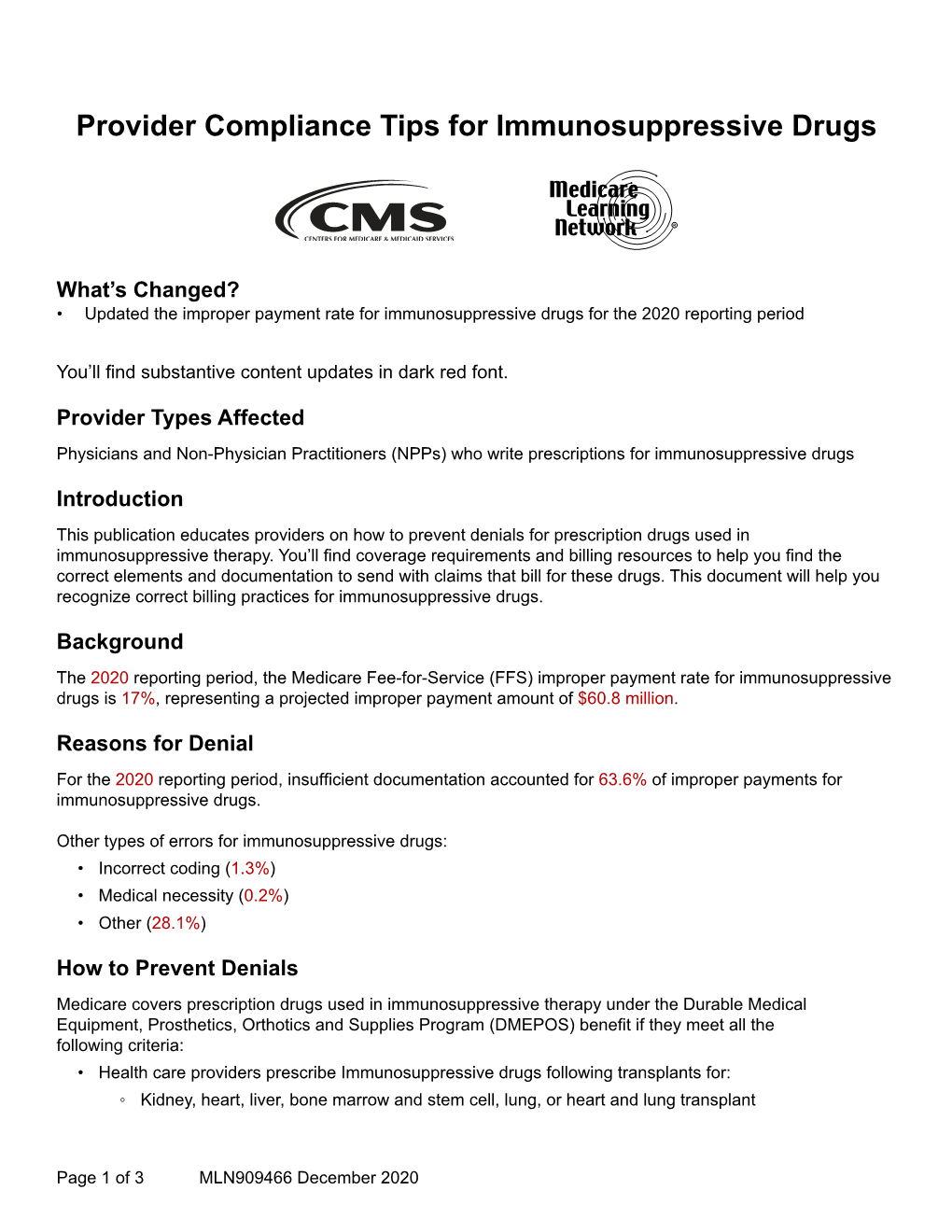 Provider Compliance Tips for Immunosuppressive Drugs