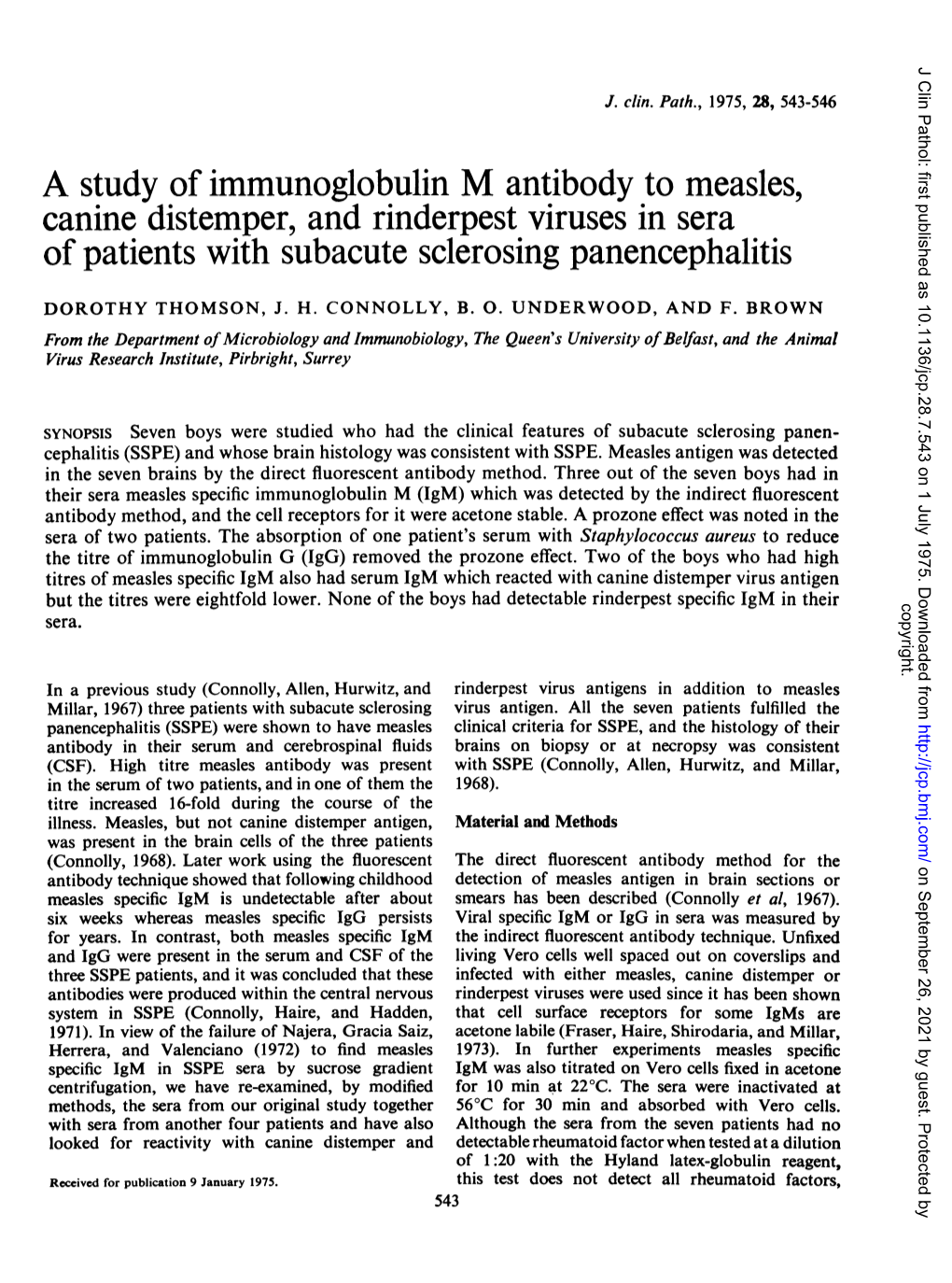 A Study of Immunoglobulin M Antibody to Measles, Canine Distemper, and Rinderpest Viruses in Sera of Patients with Subacute Sclerosing Panencephalitis