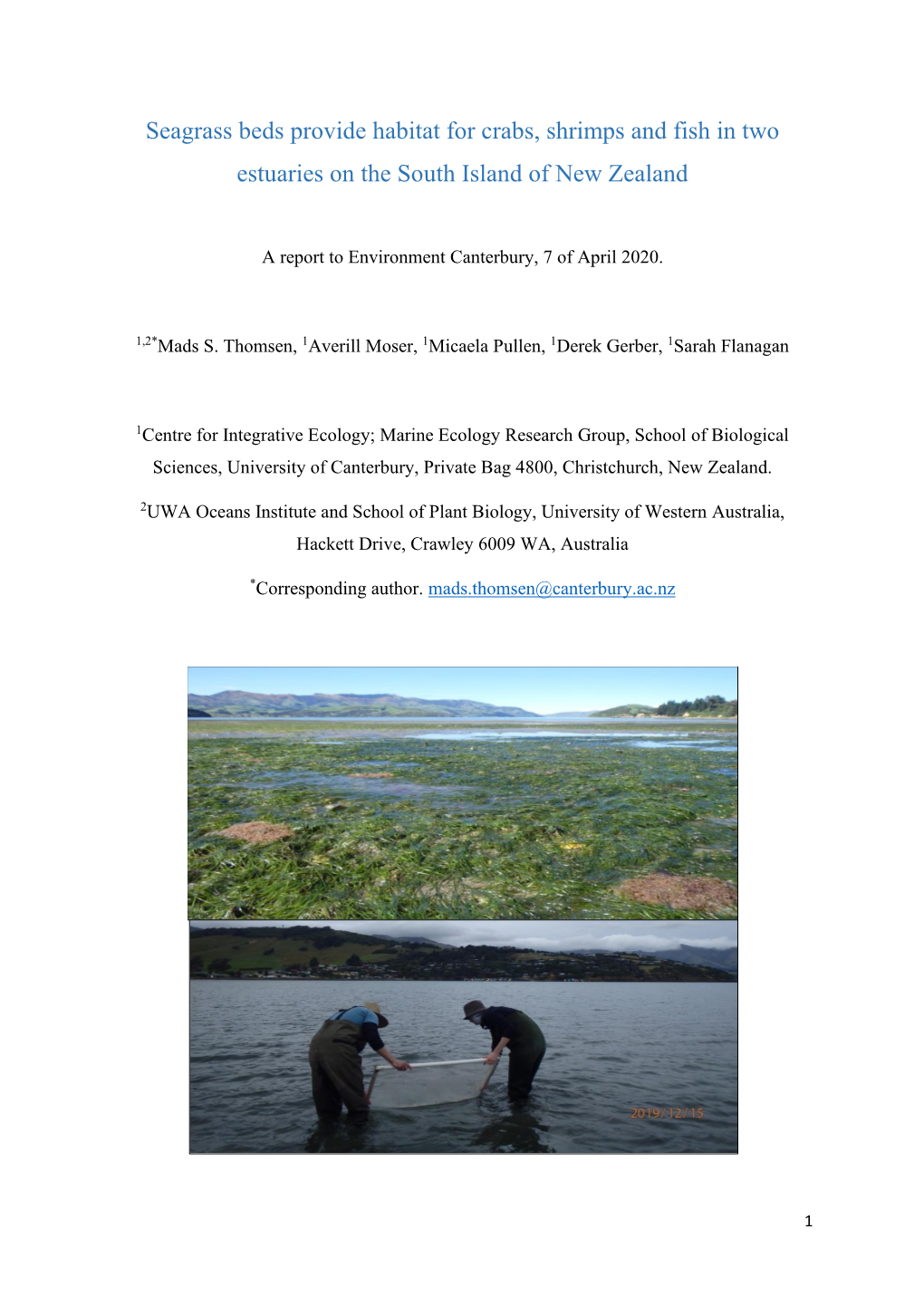 Seagrass Beds Provide Habitat for Crabs, Shrimps and Fish in Two Estuaries on the South Island of New Zealand