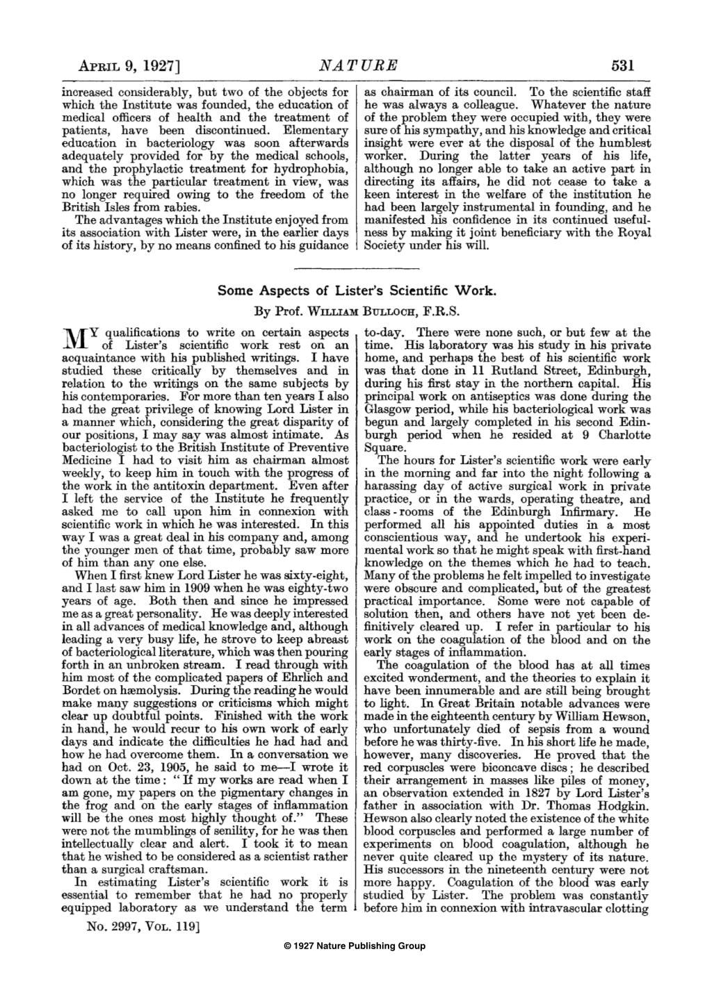 NATURE 531 Increased Considerably, but Two of the Objects for As Chairman of Its Council