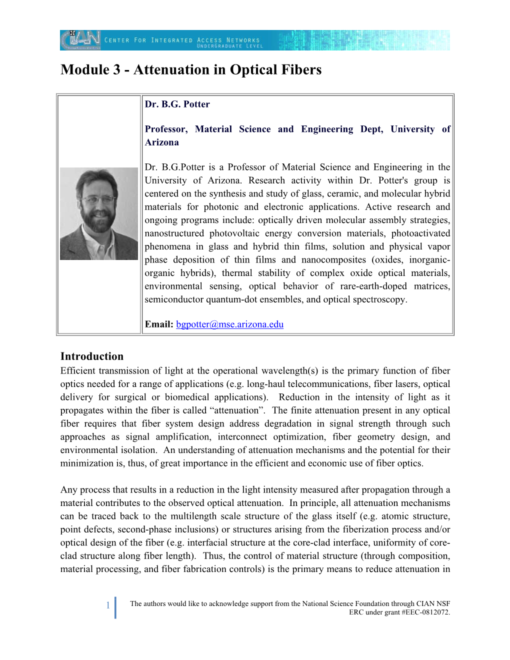 Module 6: Attenuation in Optical Fibers