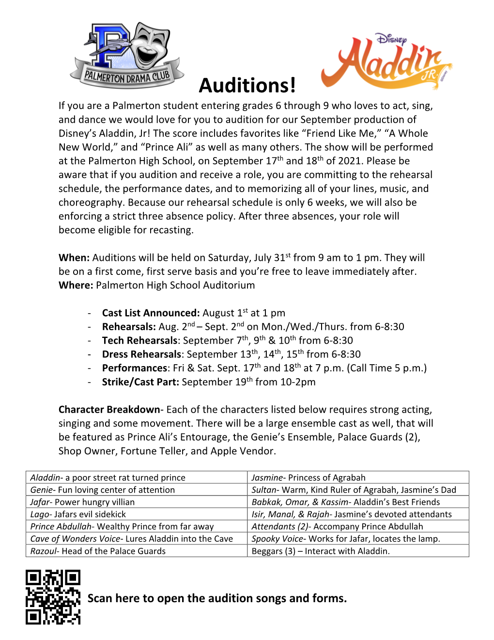 Aladdin Audition Information