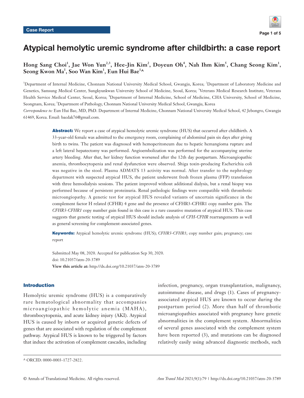 Atypical Hemolytic Uremic Syndrome After Childbirth: a Case Report