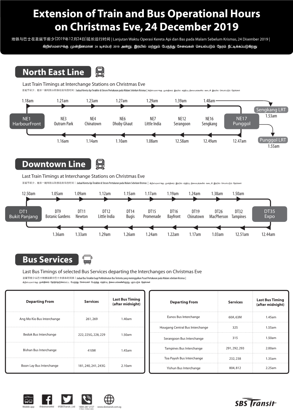 Extension of Train and Bus Operational Hours on Christmas Eve, 24 December 2019