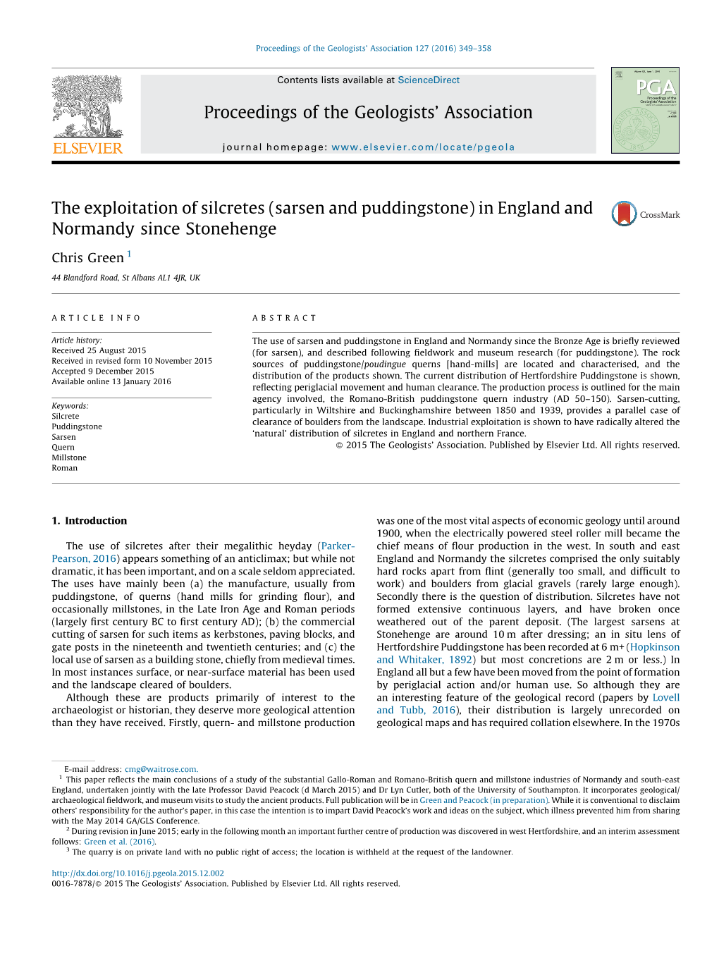 The Exploitation of Silcretes (Sarsen and Puddingstone) in England And