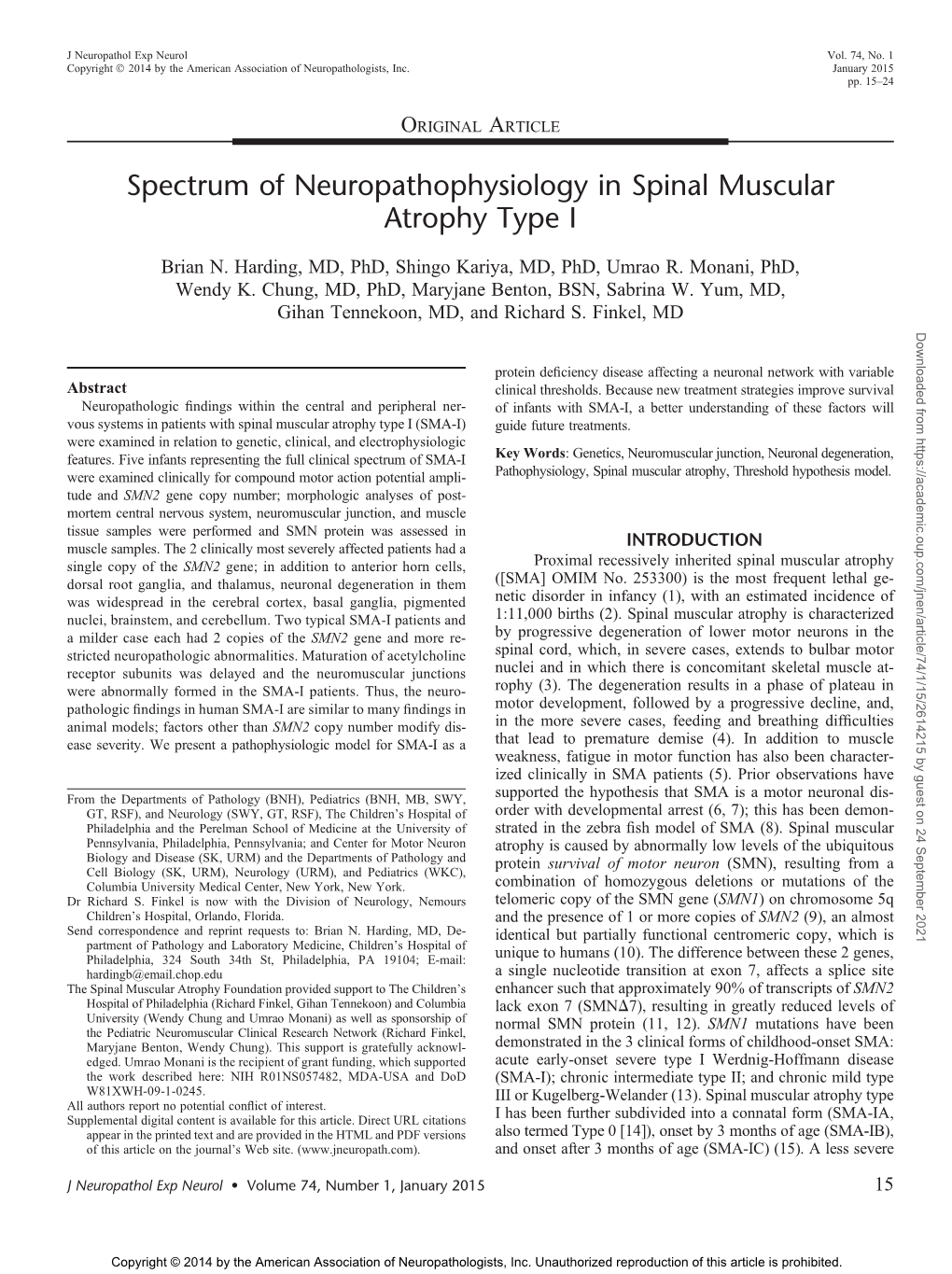Spectrum of Neuropathophysiology in Spinal Muscular Atrophy Type I