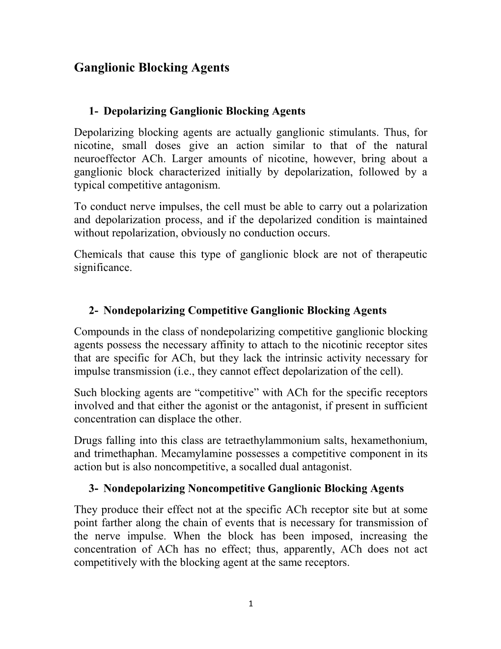 Ganglionic Blocking Agents