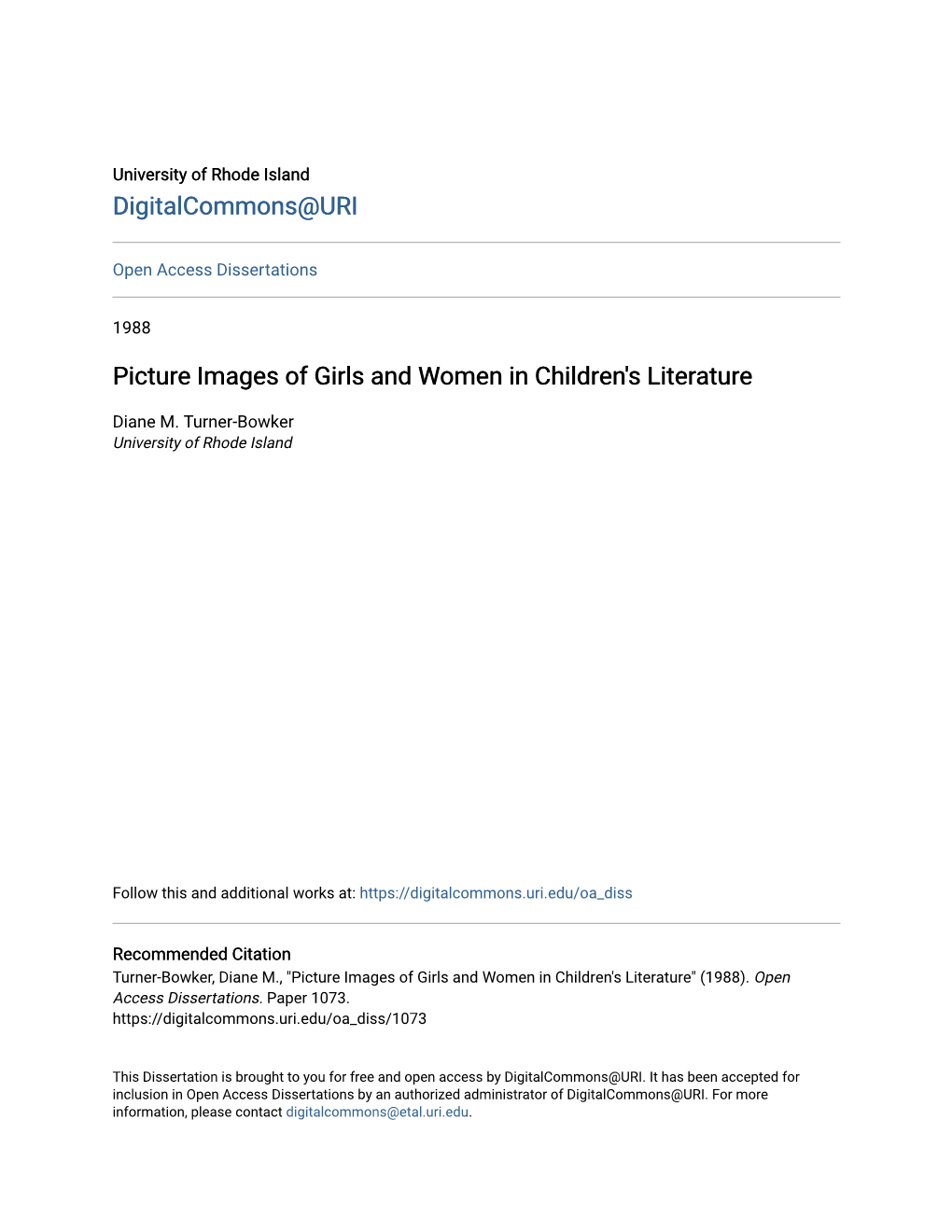Picture Images of Girls and Women in Children's Literature