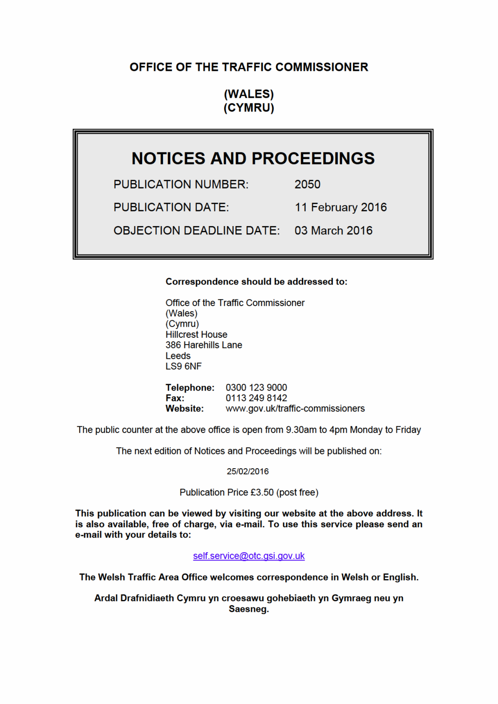 NOTICES and PROCEEDINGS 11 February 2016