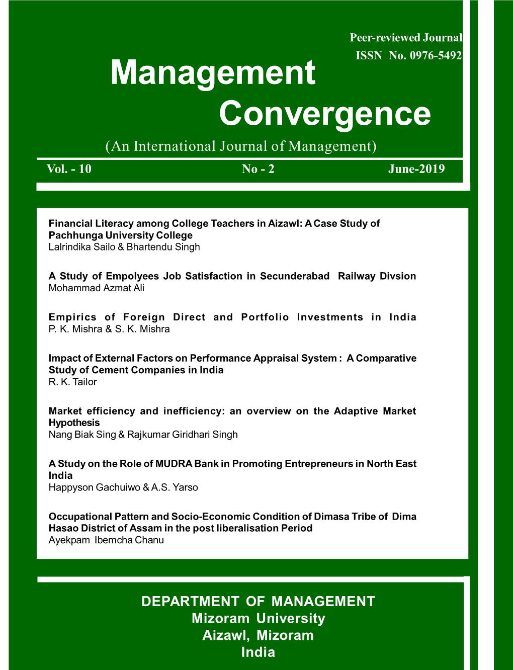 Management Convergence (An International Journal of Management) Vol