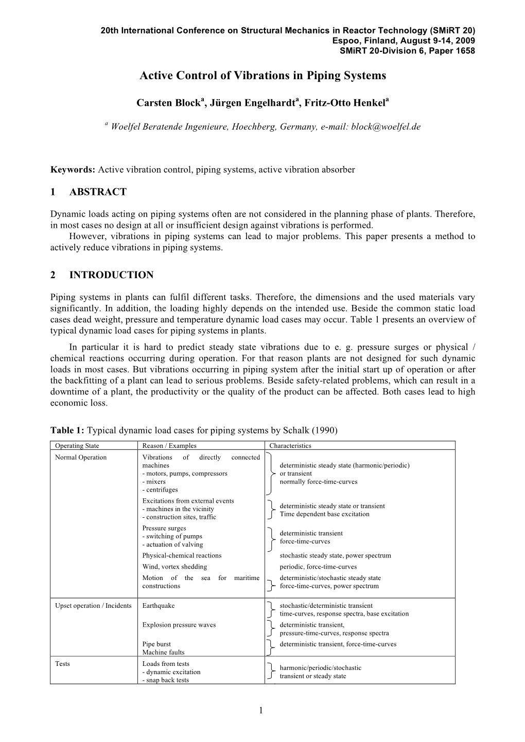 Active Control of Vibrations in Piping Systems