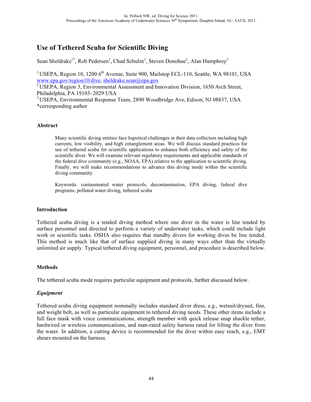 Use of Tethered Scuba for Scientific Diving