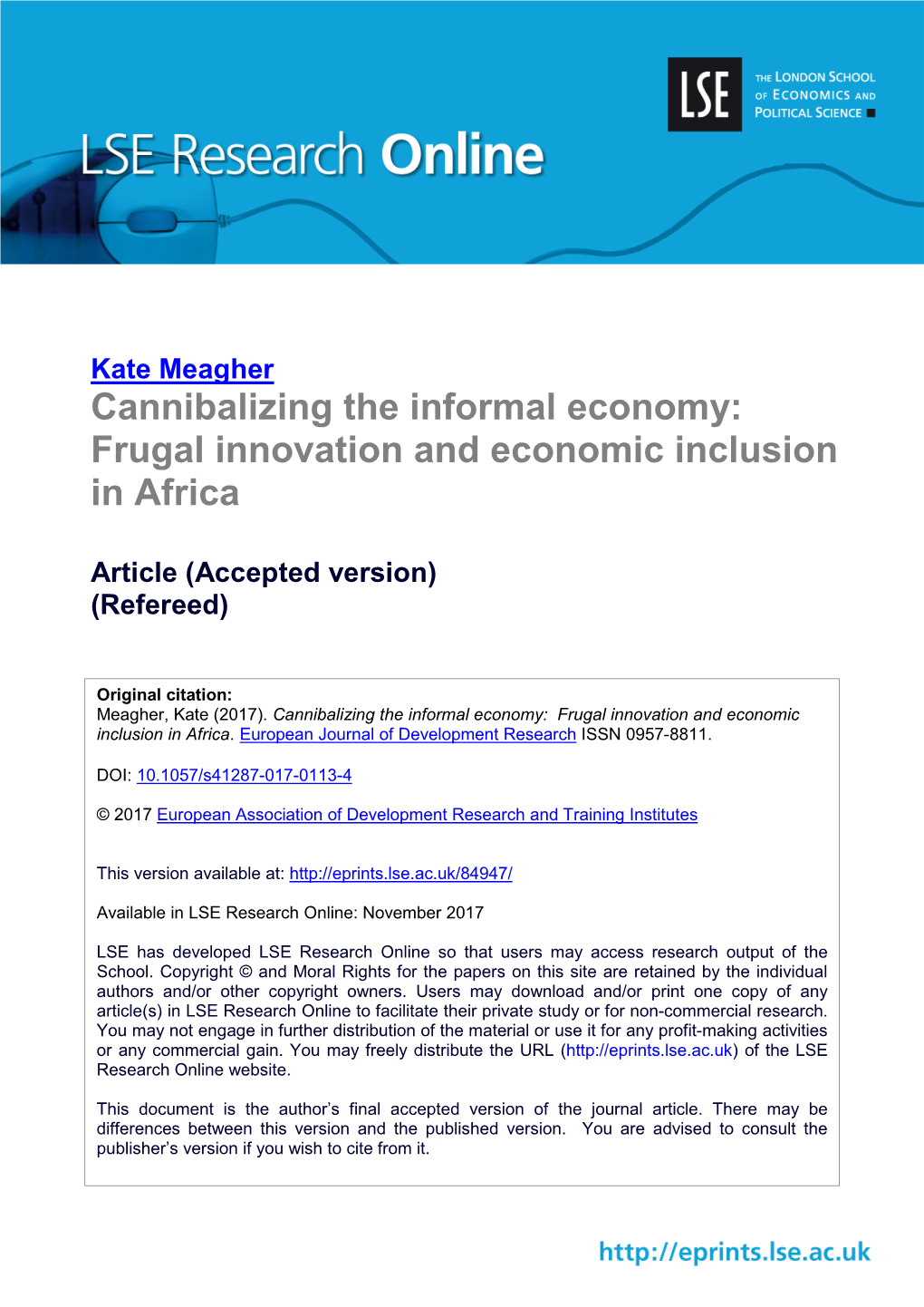 Cannibalizing the Informal Economy: Frugal Innovation and Economic Inclusion in Africa