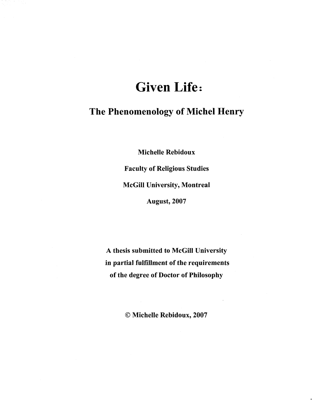 The Phenomenology of Michel Henry