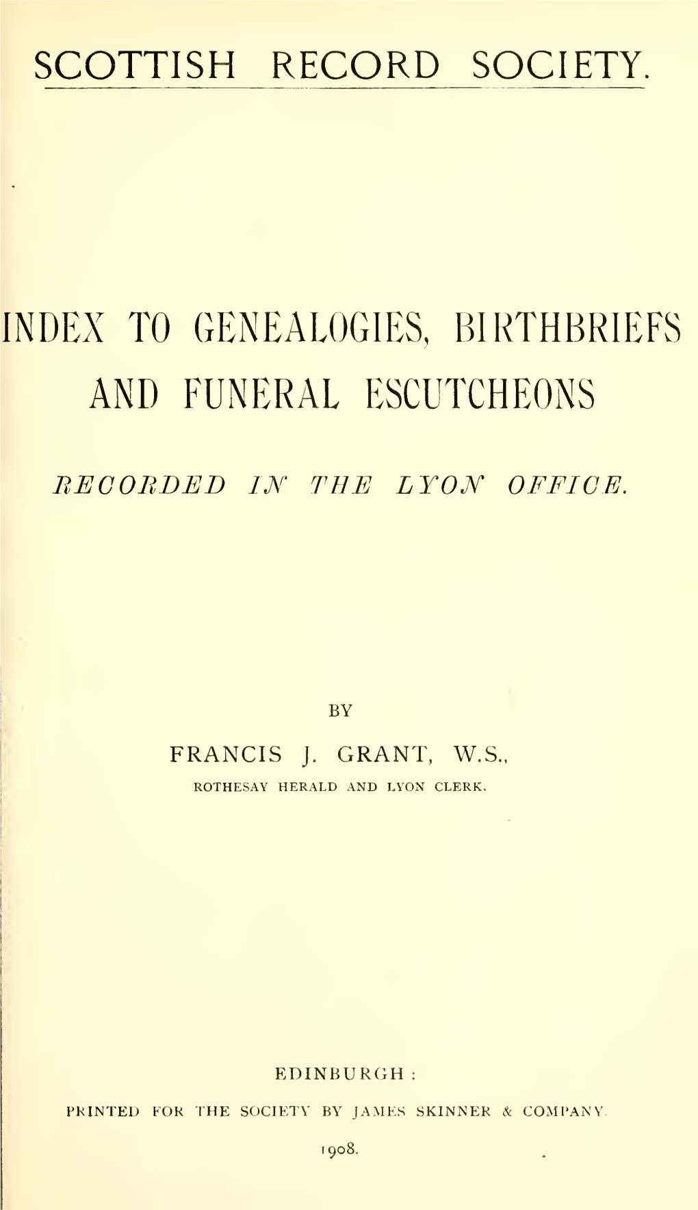 Index to Genealogies, Birthbriefs and Funeral Escutcheons